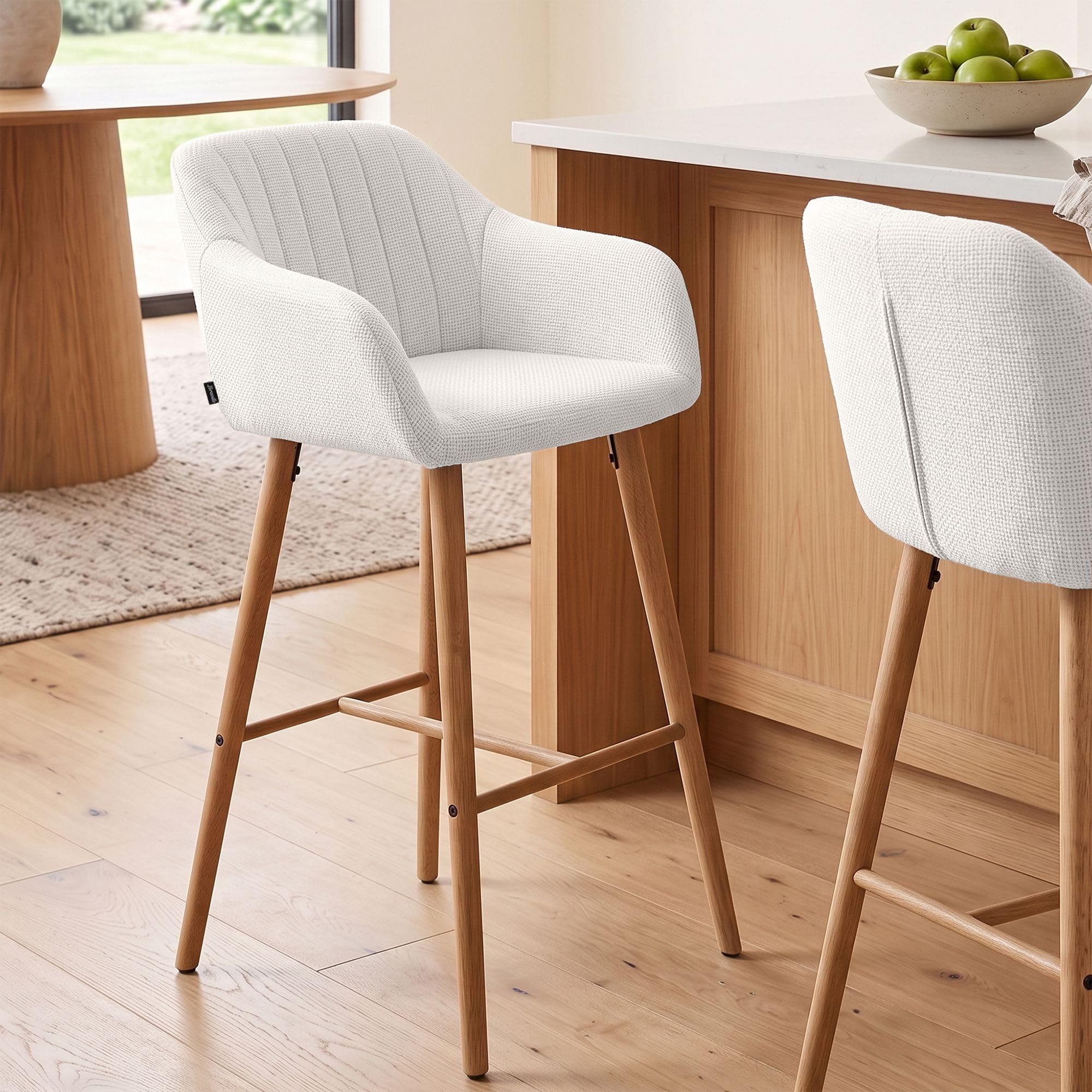 CLP Taburete de Bar Ando con Respaldo, Asiento tapizado, Estructura de Madera Resistente, soporta hasta 150 kg Color:Beige