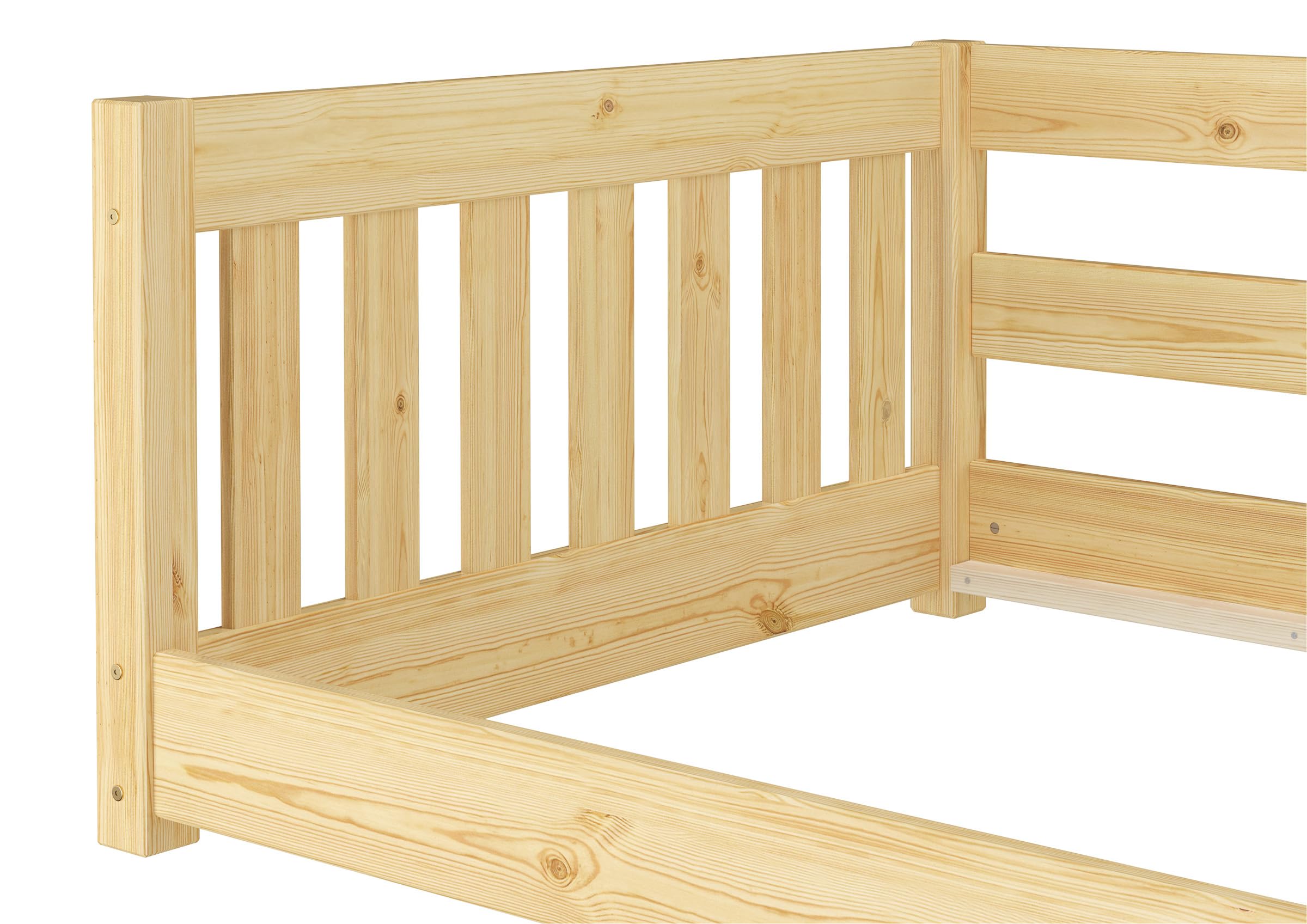 Erst-Holz®Niederflurbett für Kinder mit Sicherung 90 x 200 cm Kiefer massivRollrost inkl.