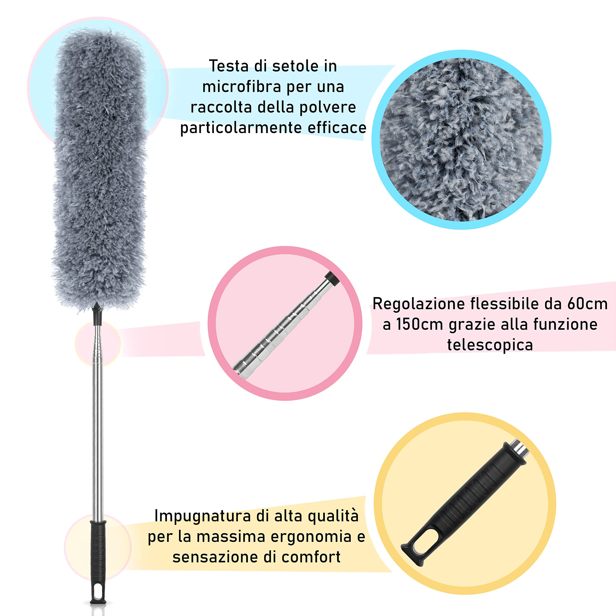 Spolverino Telescopico In Microfibra - Estendibile Fino A 1,5m Lavabile - Foto 12