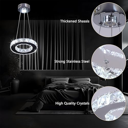 Miniatura 4 de Candelabros de cristal modernos con iluminación colgante LED, anillo redondo, cromado, montaje empotrado, lámpara de techo, mini candelabros para