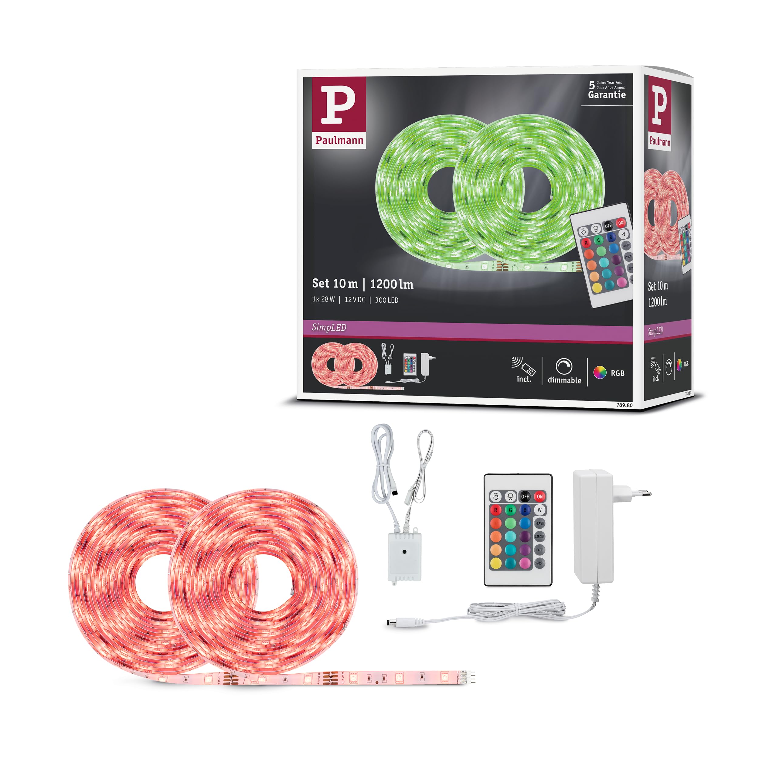 Paulmann 78980 Function SimpLED Kit ruban 10m RGB 28W 230/​12V DC blanc métal plastique