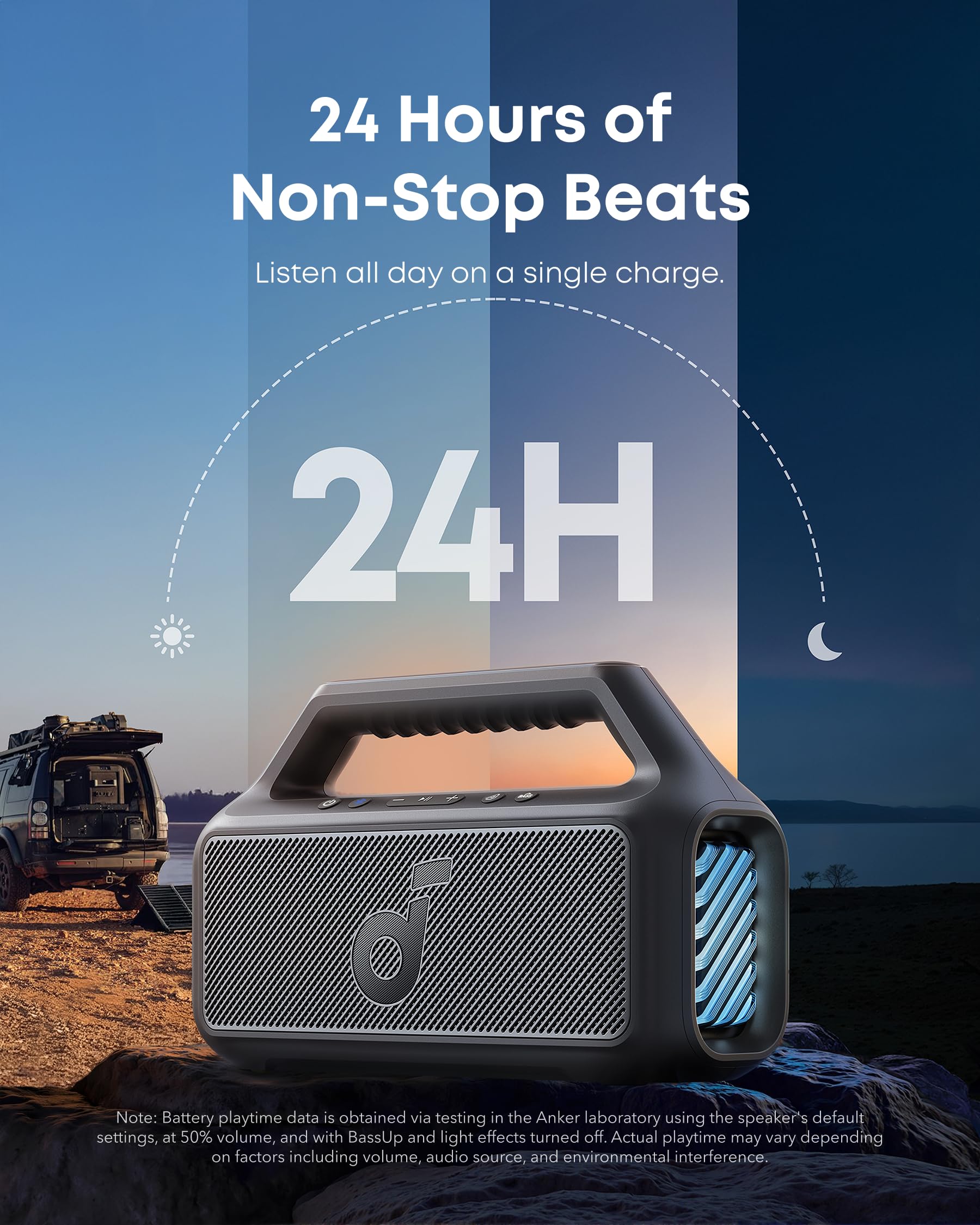 Soundcore Boom 2 By Anker, Outdoor Speaker, 80W, Subwoofer, BassUp 2.0, 24H Playtime, IPX7 Waterproof, Floatable, RGB Lights, USB-C, Custom EQ, Portable for Camping and Beach - Black Product Image 4