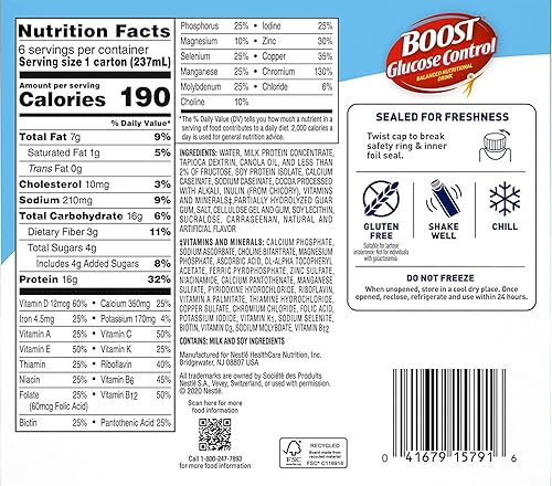 Miniatura 5 de Boost Bebida nutricional equilibrada con control de glucosa, chocolate rico, ayuda a controlar el azúcar en la sangre sin colores artificiales,