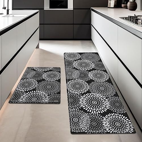 LuxStep Kitchen Mat Cushioned Rugs Anti-Fatigue Mats for Kitchen Floor,Waterproof Non-Slip Mats and Rugs Set for Office,Floor,Laundry 17.3"×30"+17.3"×47",Black