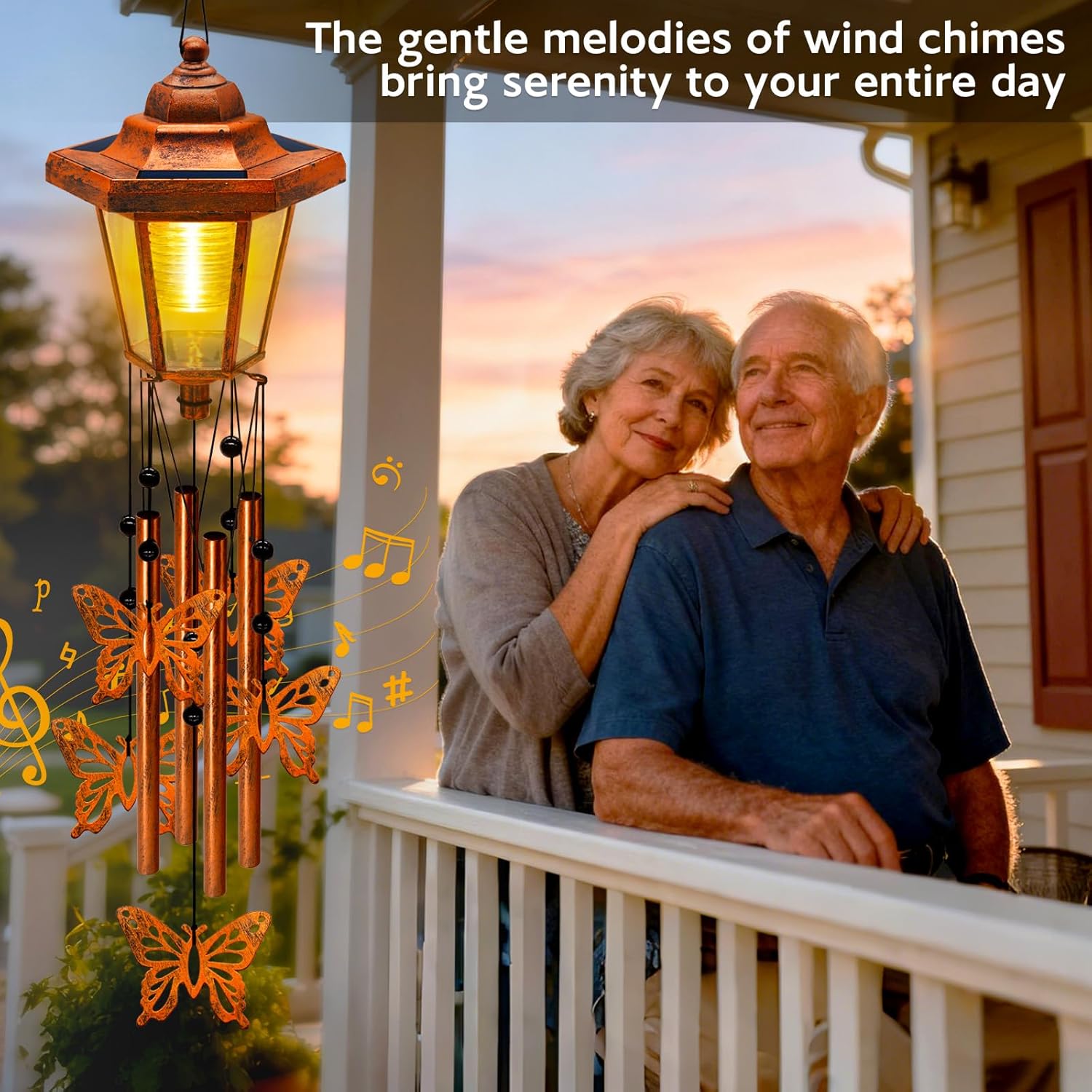 Large Solar Butterfly Wind Chimes with Wind Catcher/Solar Decor Light to Create a Zen Atmosphere Suitable for Outdoor, Garden, Patio Decor Classic Bronze Wind Chimes as A Memorial Gift for Unisex