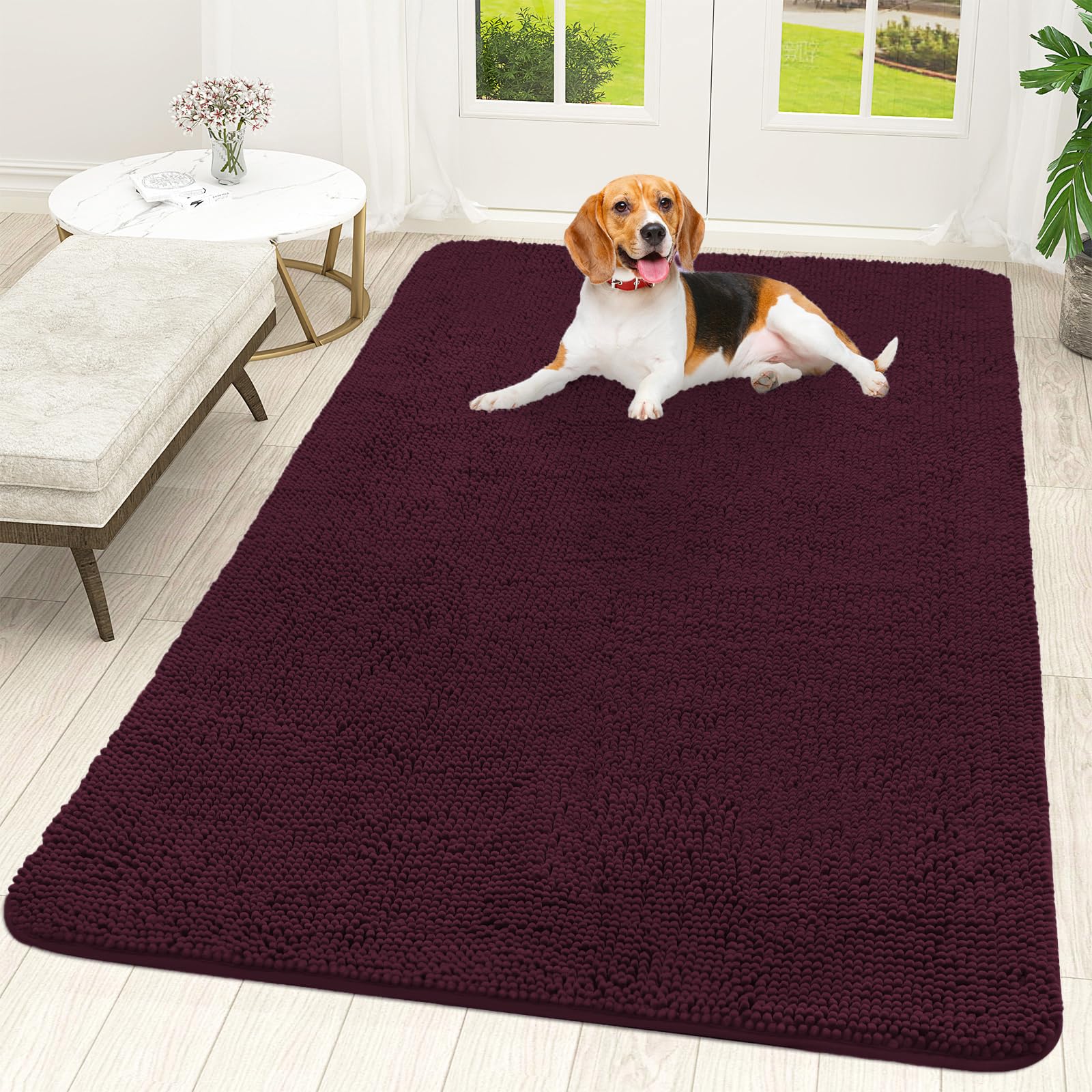 OLANLY Dog Door Mat for Muddy Paws 59x35, Super Absorbent Chenille Mud Mat