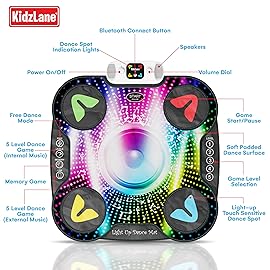 Kidzlane Light Up DJ Dance Mat for Kids - Bluetooth & AUX Compatible - 3 Fun Arcade Games - Adjustable Volume - Detachable Top Mats with Discoball & Speaker Motives - Durable Plastic - Multi-Color