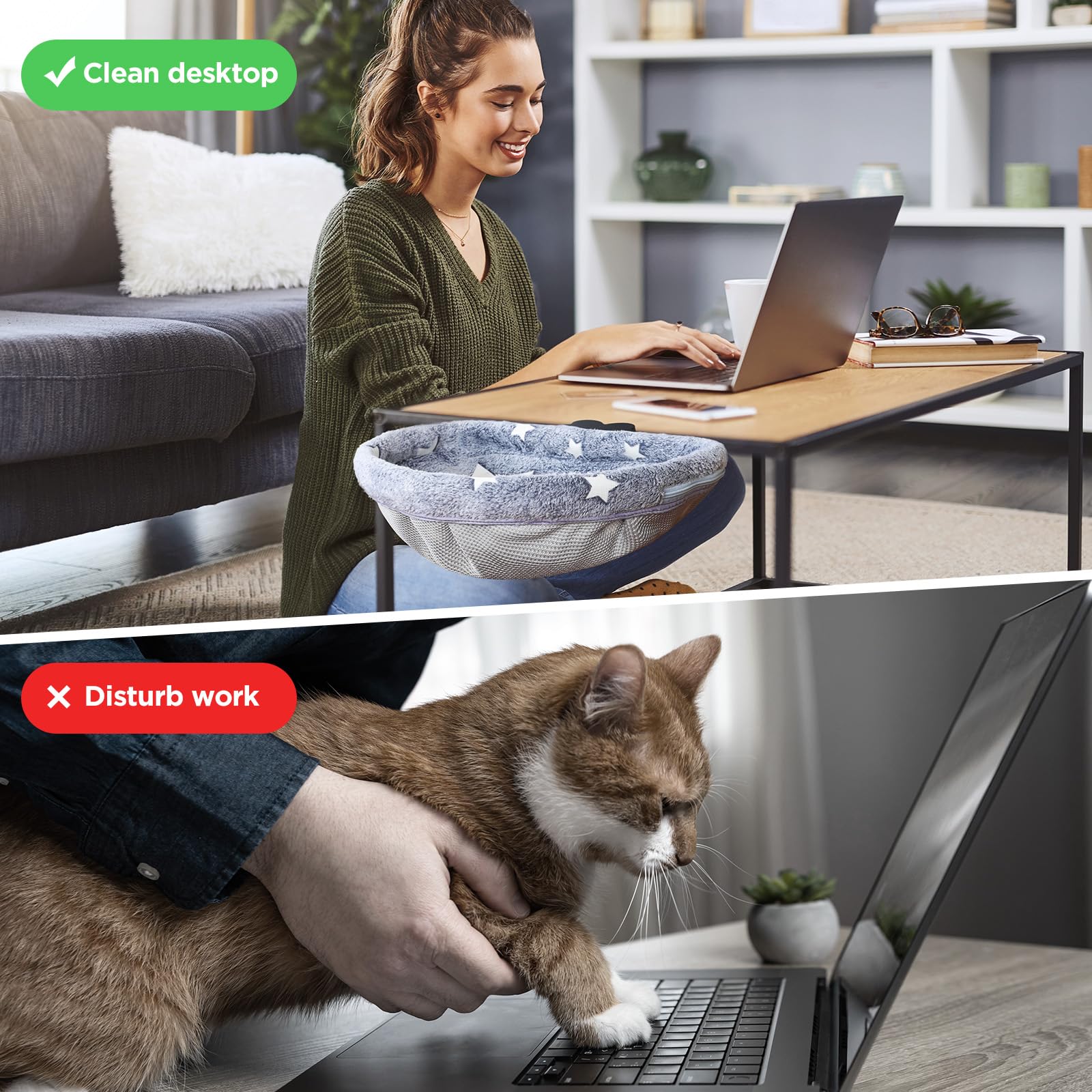 Amaca da scrivania per gatti con morsetto, design pieghevole che si illumina al buio, struttura in metallo robusta, copertura rimovibile e lavabile, supporta fino a 22,7 kg