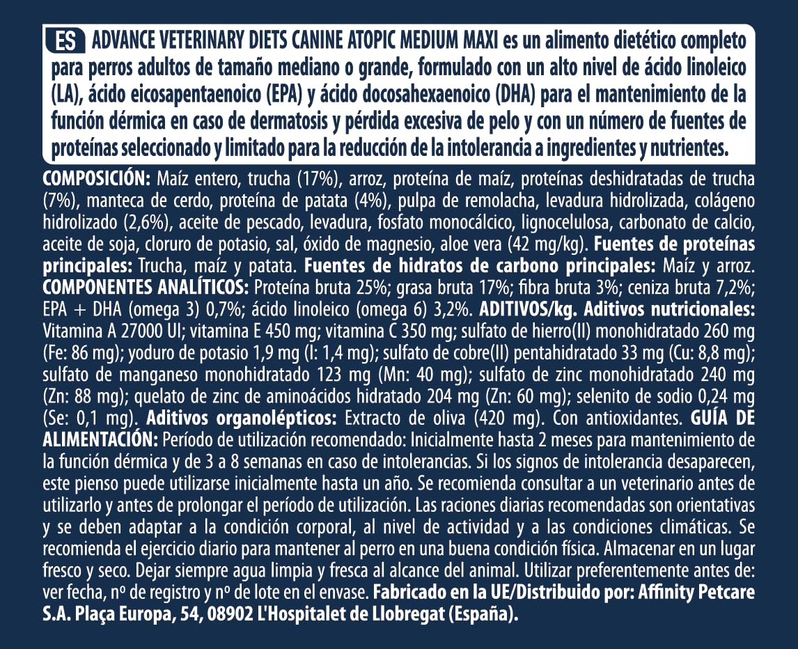 ADVANCE Atopic Care Hundefutter, 12 Kg – Diätfutter Für Hunde Mit Atopischer Dermatitis, Hypoallergen, Zur Linderung Von Juckreiz & Entzündungen