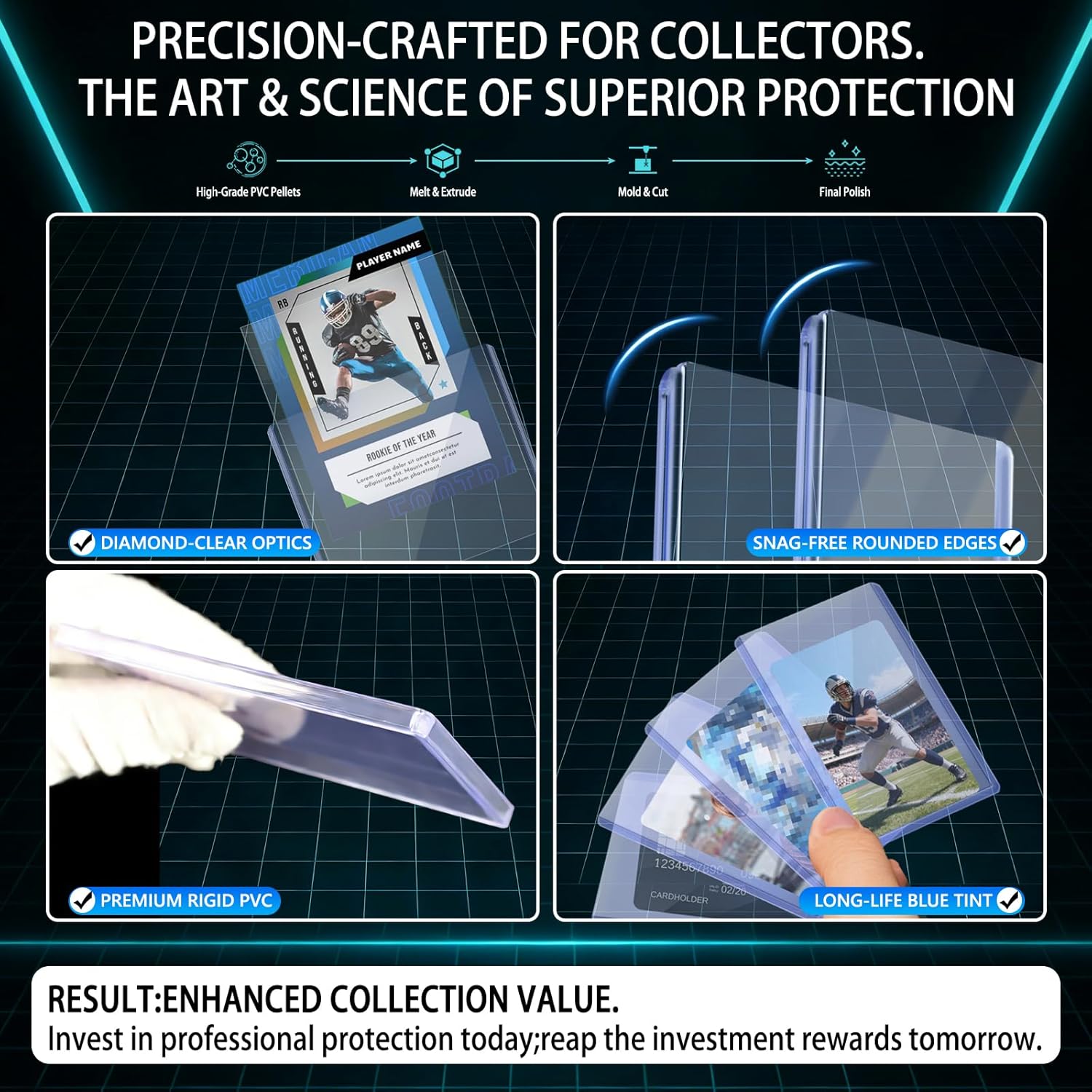 DEDC 100pt Toploaders and Penny Sleeves Bundle - Rigid Hard Card Sleeves for Thick Sports Jersey Cards & Memorabilia - Acid-Free Archival Safe Protective Holders for Long-Term Storage