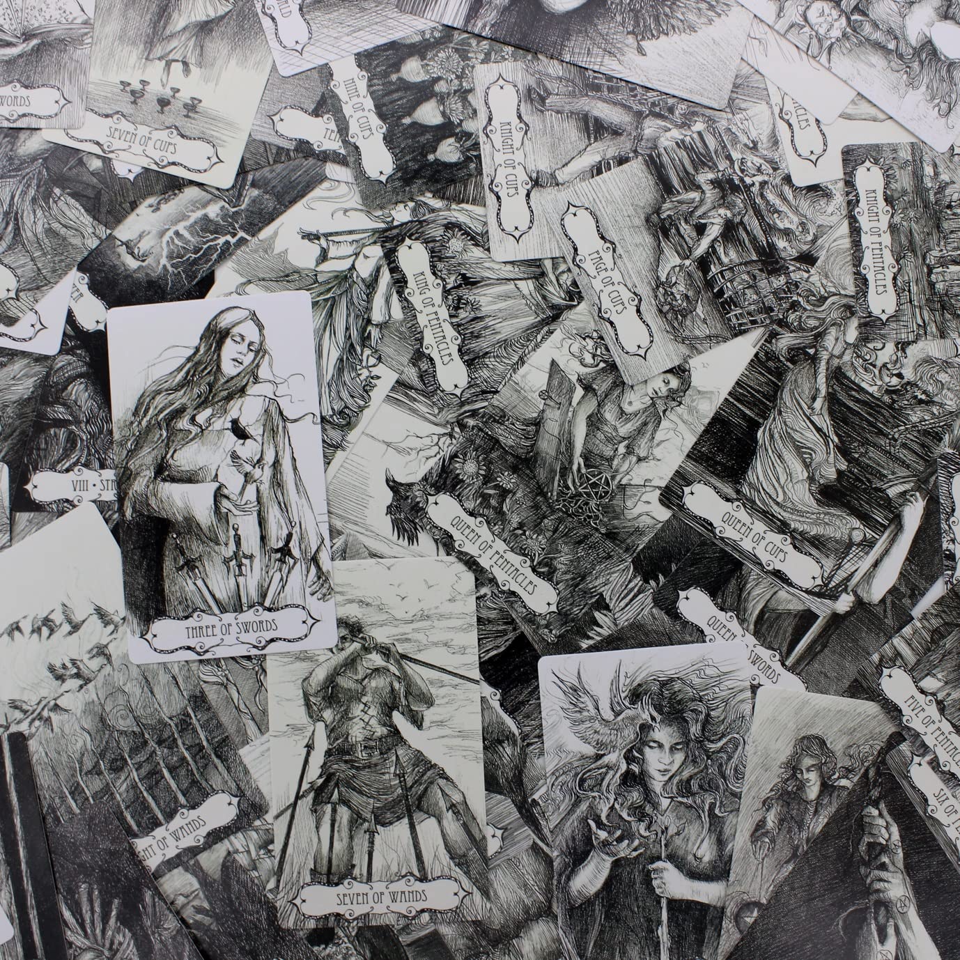 NUSHAO Tarot Cards, Tarot of the Abyss, Monochrome Pen and Ink