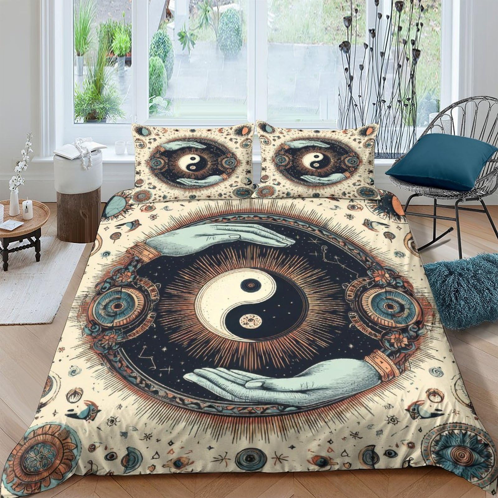 Ctjqhvkz Style-7 3D Printed Yin Yang Mandala Fitted Sheet Microfiber Soft Artistic Eye Hands Bed Cover For Bedroom Dorm Decor Single（135X200cm）