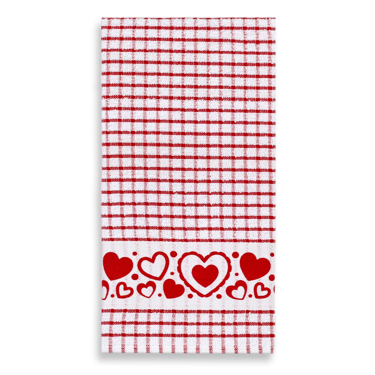 Lot de 4 serviettes de cuisine en coton éponge Motif carreaux Cœurs pétillants
