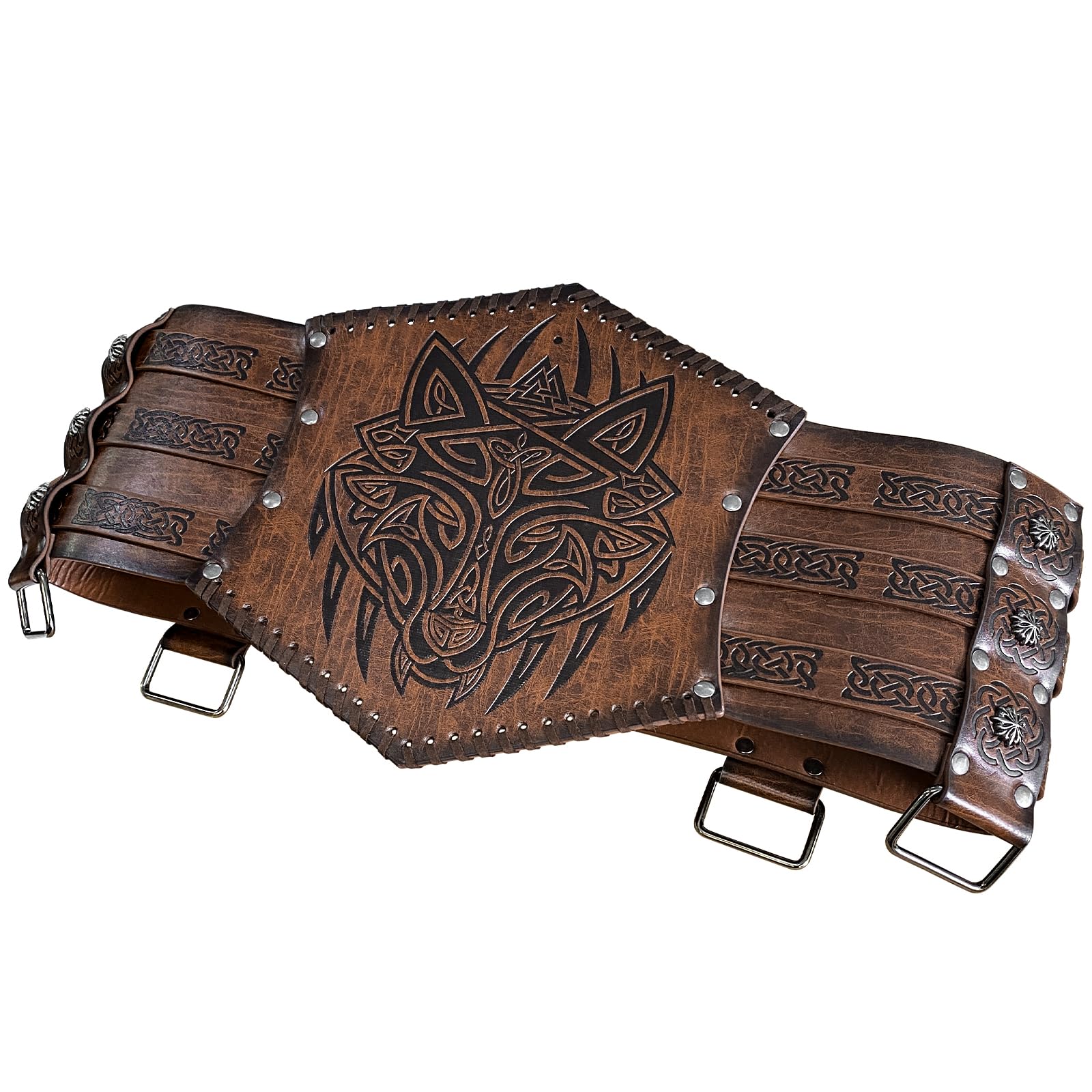HiiFeuer Viking Embossed Waist Armor, Norse Faux Leather Wide Belt, Medieval Knight Corset Belt for LARP Costume (Brown B) - Image 3