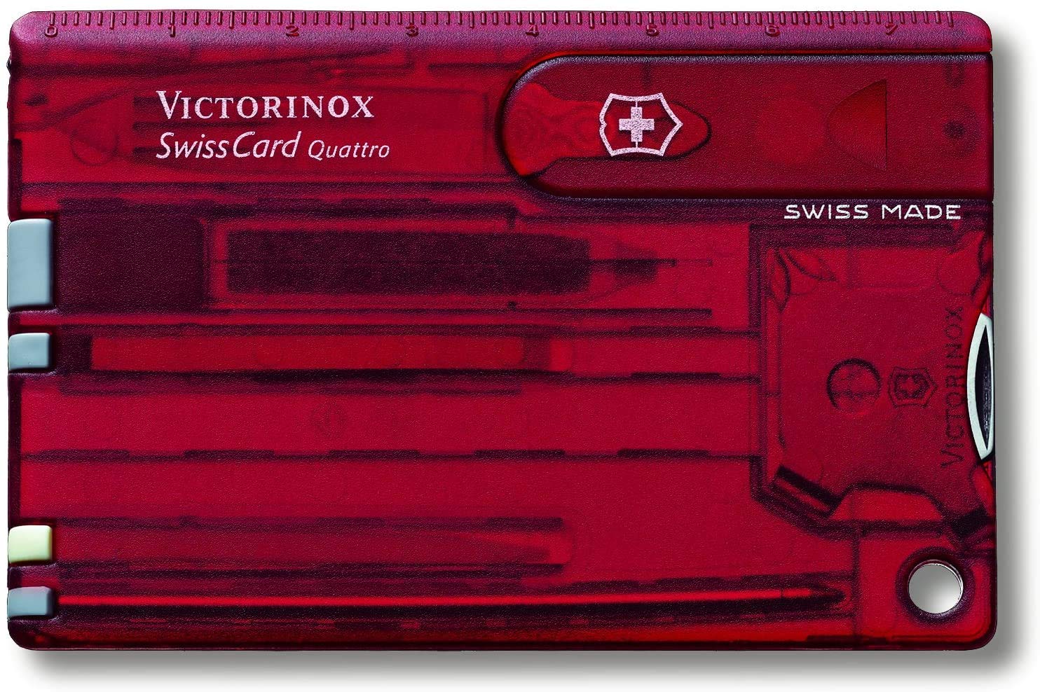 Victorinox Swiss Carte Quattro Avec Demande Impression I Cadeau pour Hommes I Cadeaux Pour Anniversaire I Suisse Couteau de Poche Personnalisé 12 Fonctions - 80x55 mm