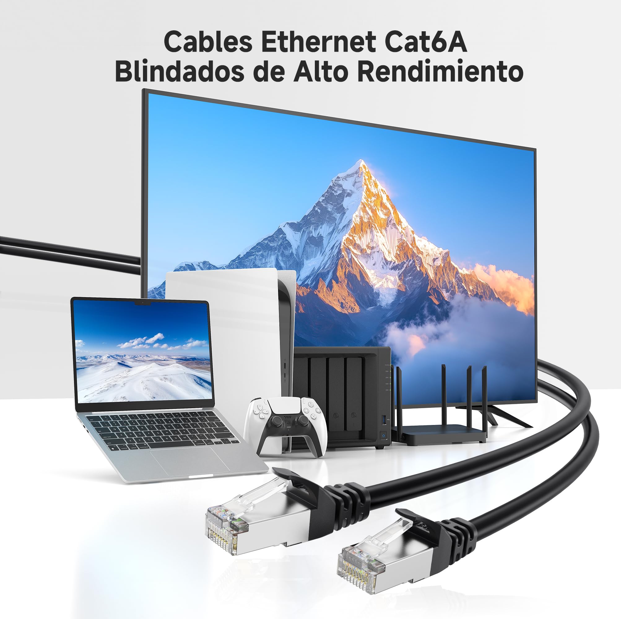 Cable Matters Paquete de 10 cables Ethernet Cat6A blindados cortos sin enganches de 7 pies (SSTP, cable Ethernet blindado SFTP, cable Cat6 blindado, cable de red blindado Cat 6) en negro