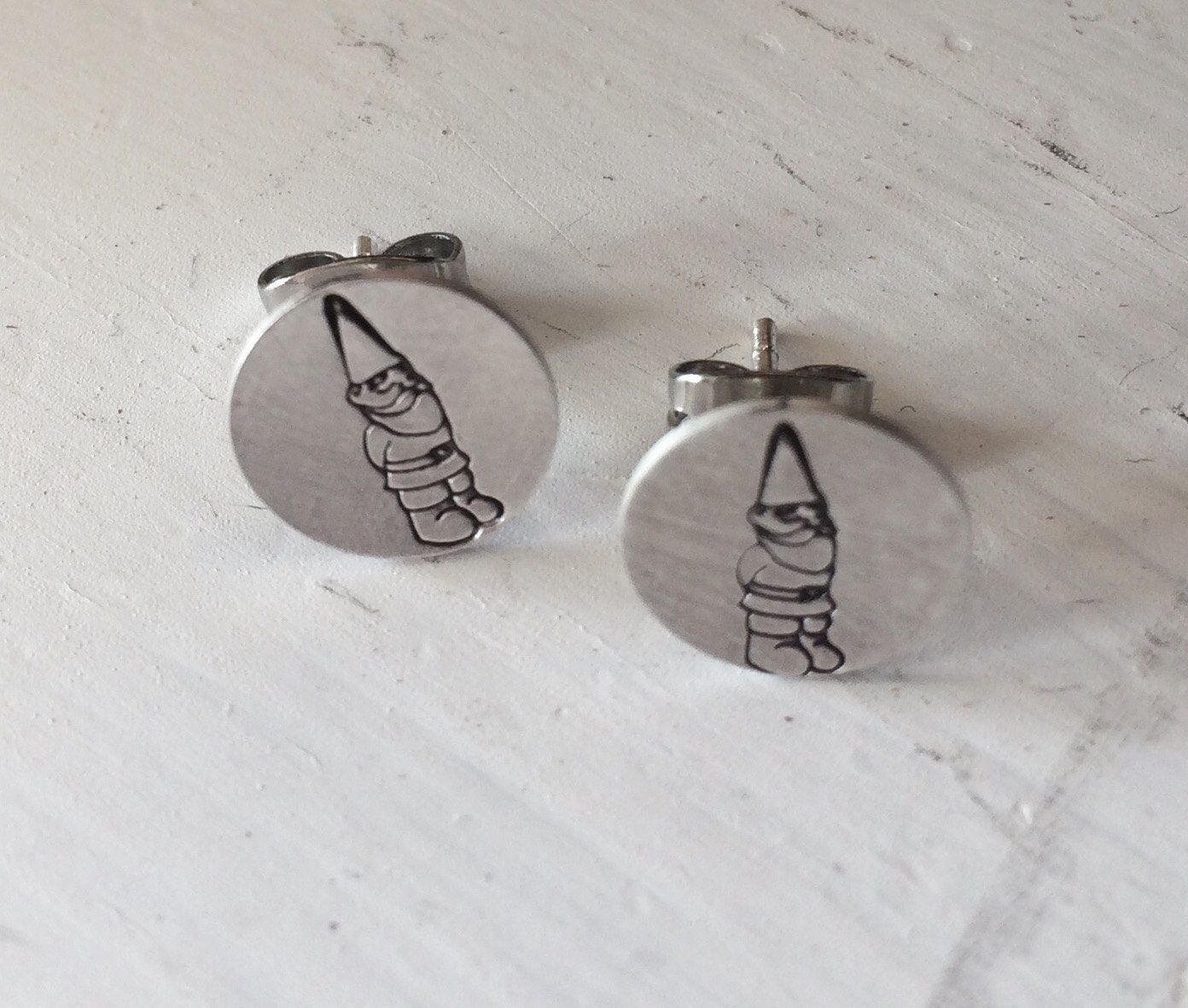 Sterling Silver Stamped Gnome Post Earring