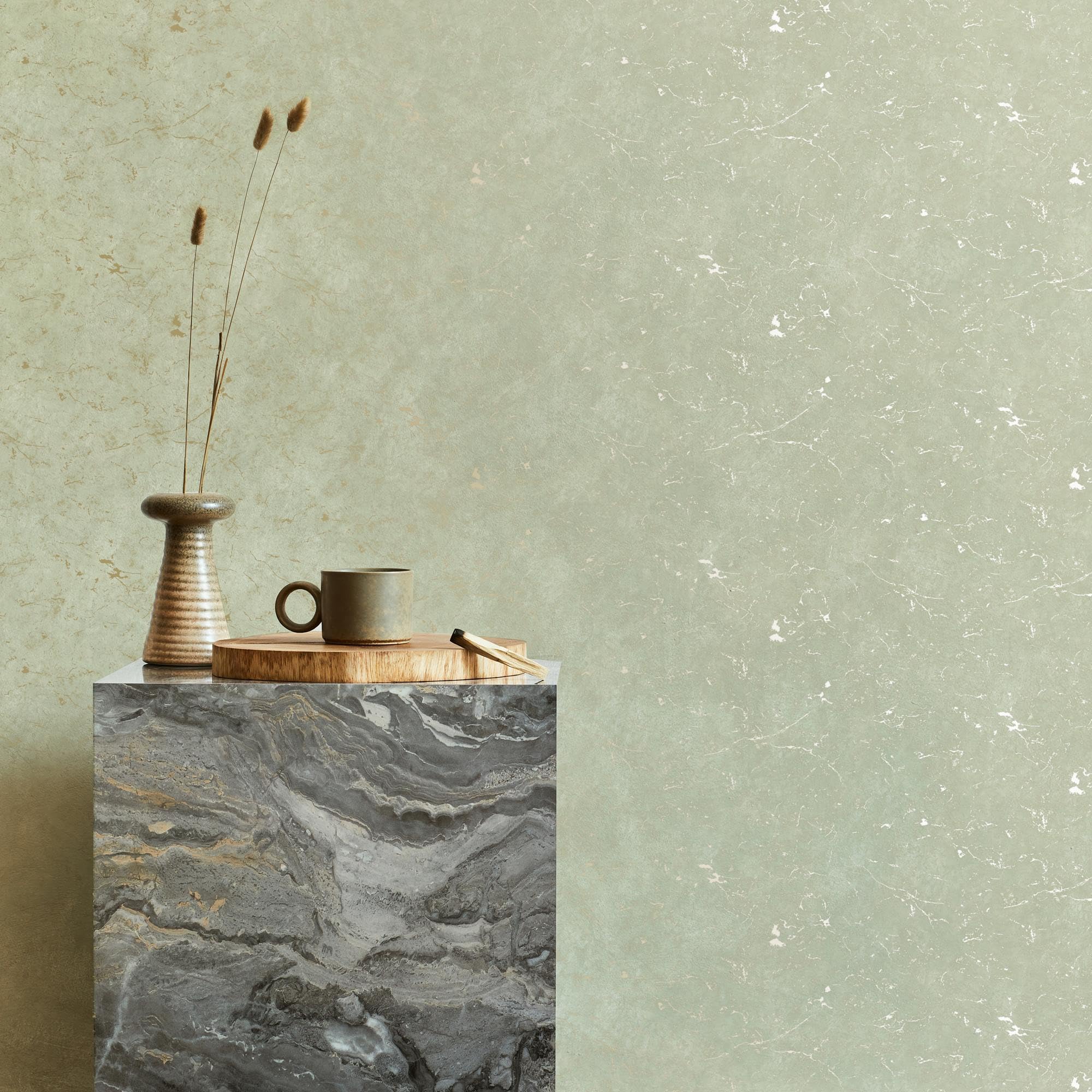 B&Q -  Gilded Plaster Sage Silver Textured Wallpaper