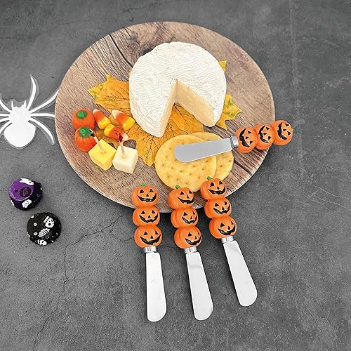 Miniatura 6 de Supreme Housewares Jack-o'-lantern - Esparcidores de queso, mangos de resina pintados a mano con cuchillas de acero inoxidable para untar queso