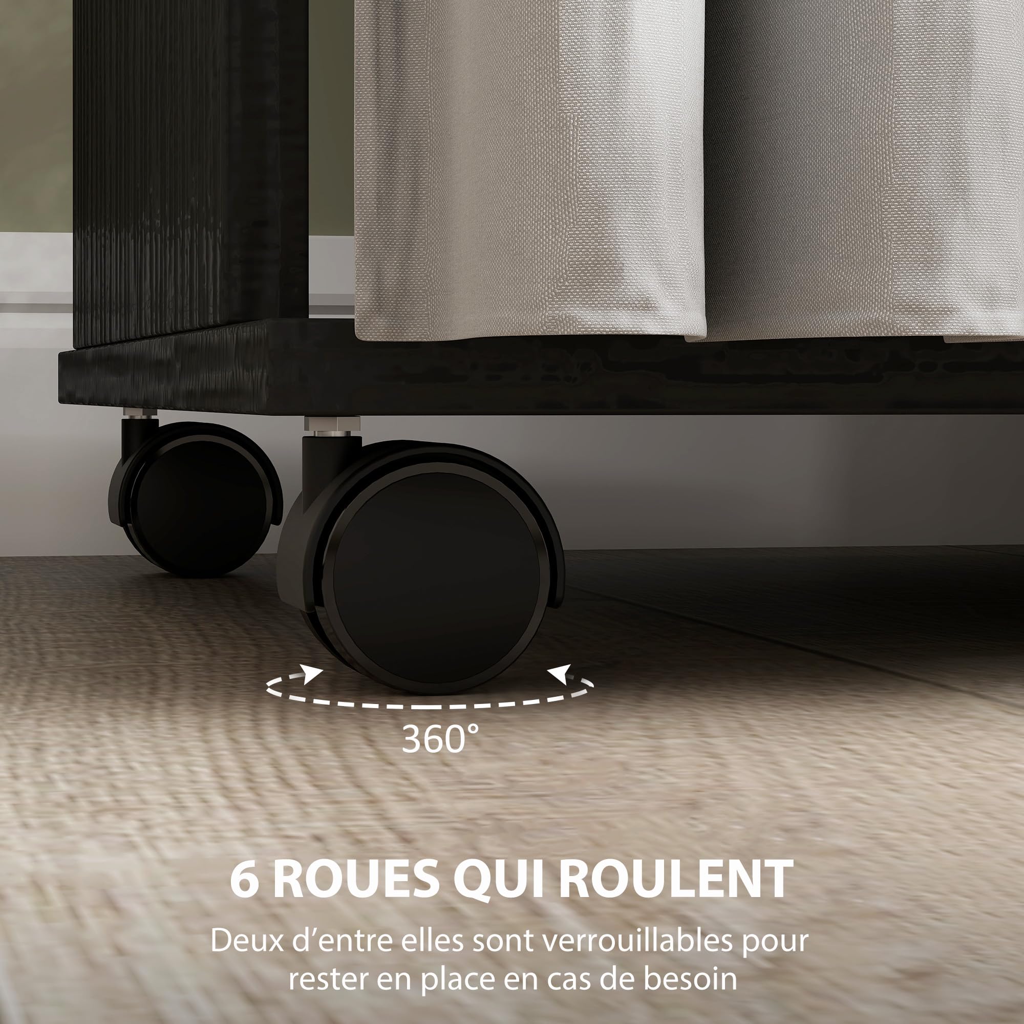 HOMCOM Armoire Penderie Mobile 6 roulettes 120x40x128cm Noir | Meuble de Rangement en Bois