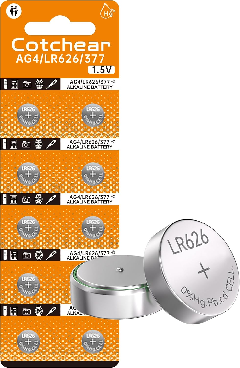 Cotchear 10pack LR626 377 AG4 Button Battery L626 SR626 SR626SW 377A Batteries for Watch Calculators Toys