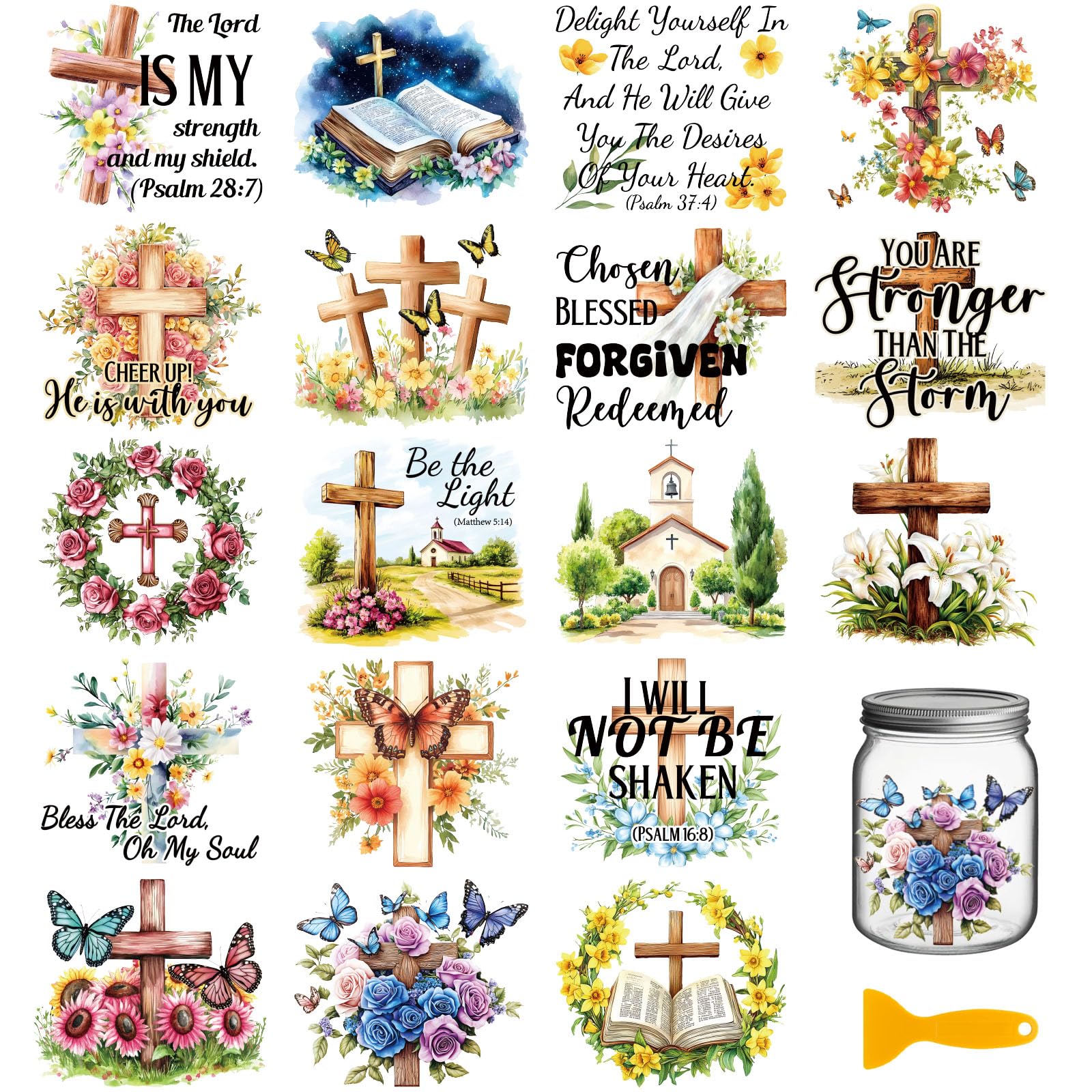 GLOBLELAND 18 Sheets Bible Verse Transfer Stickers 3.9x3.6inch