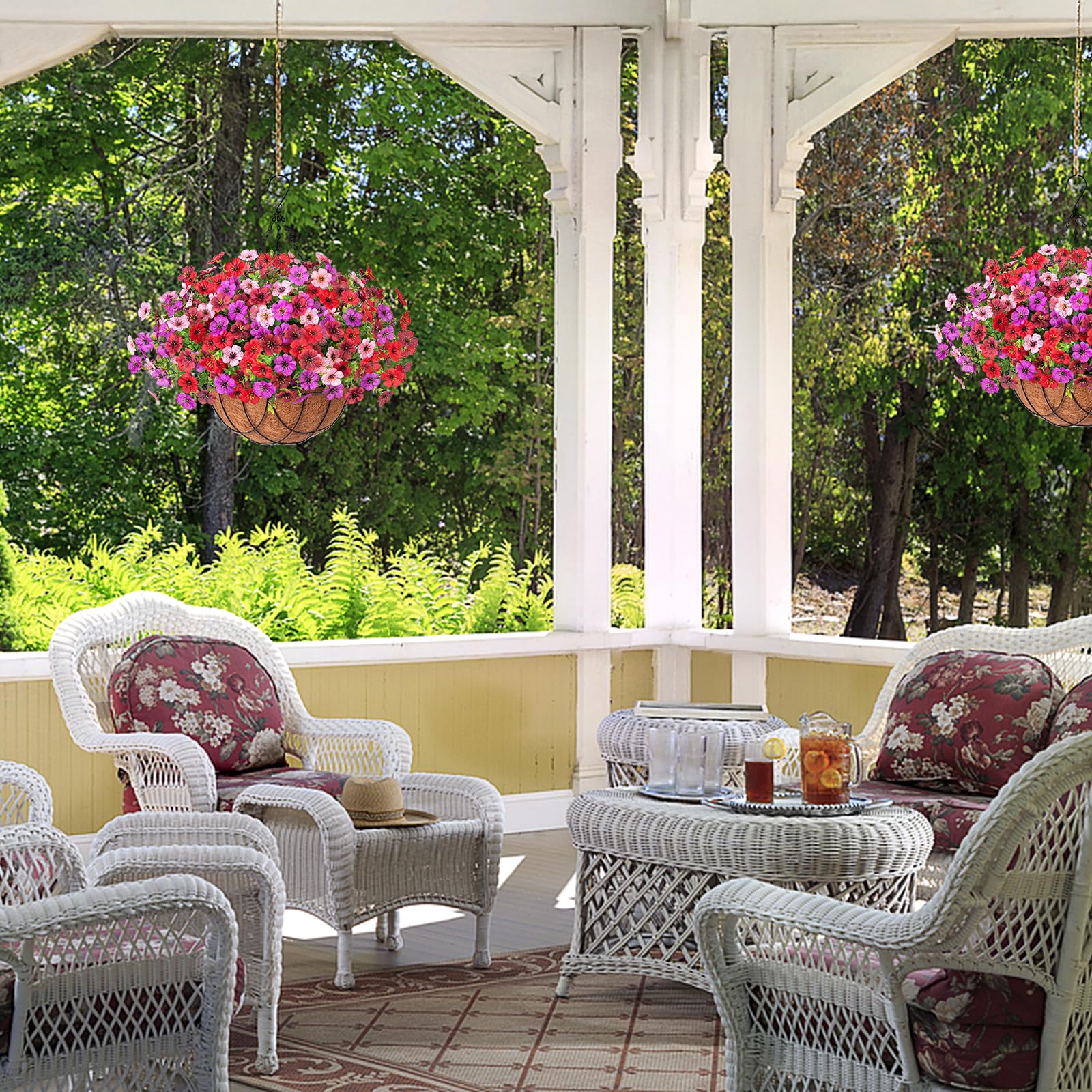 INXUGAO Künstliche Seidenblumen, Hängekörbe für drinnen und draußen, künstliches Gänseblümchen mit Eukalyptusblättern, Arrangement für Garten, Hof, Frühling, Sommer, Dekoration, künstliche Grünpflanze