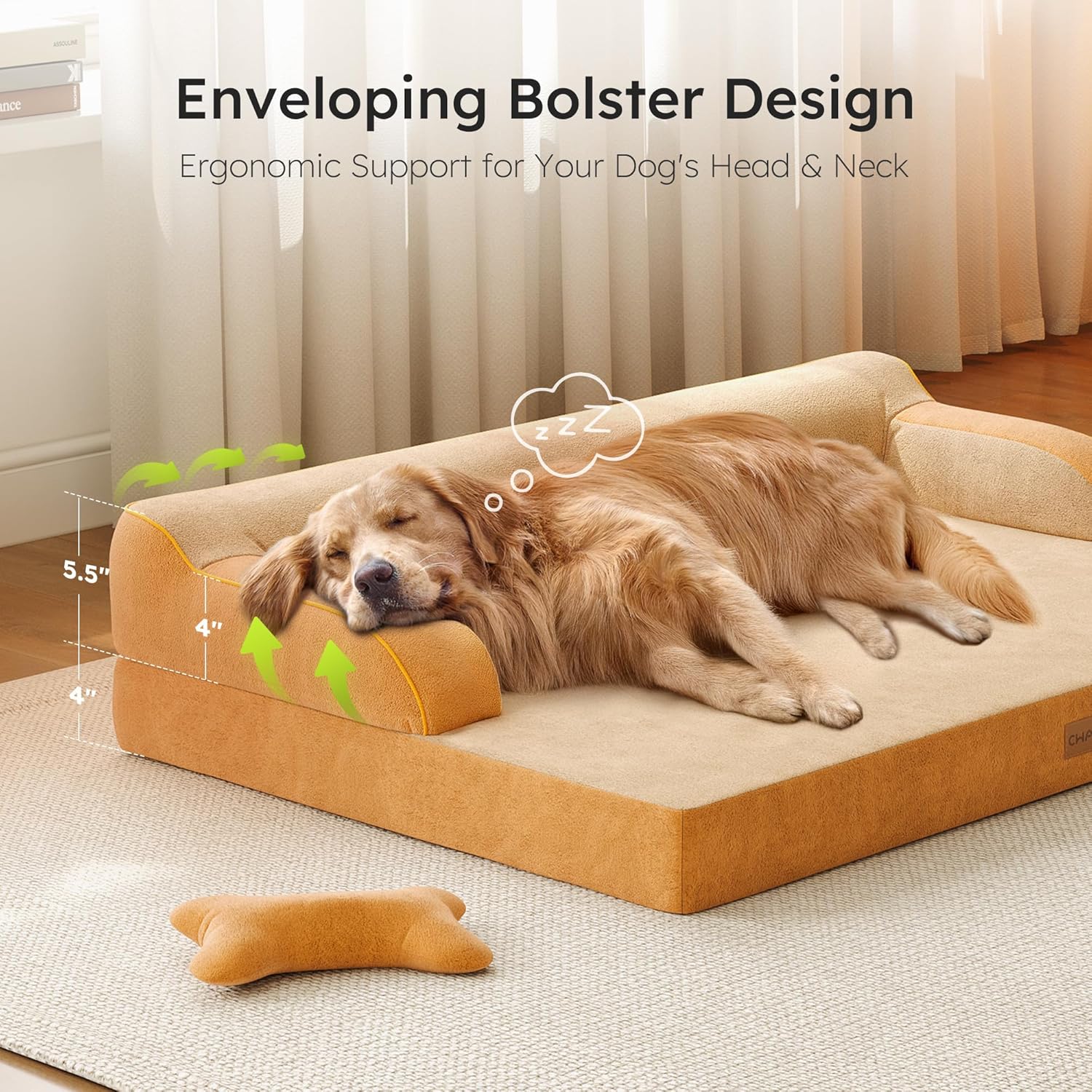 Large Orthopedic Dog Bed, Pet Bed Large Size Dog, Dual-Sided Cooling Beds with Memory Foam Washable Cover Nonslip Bottom, Waterproof Pet Beds with Bolsters, Brown