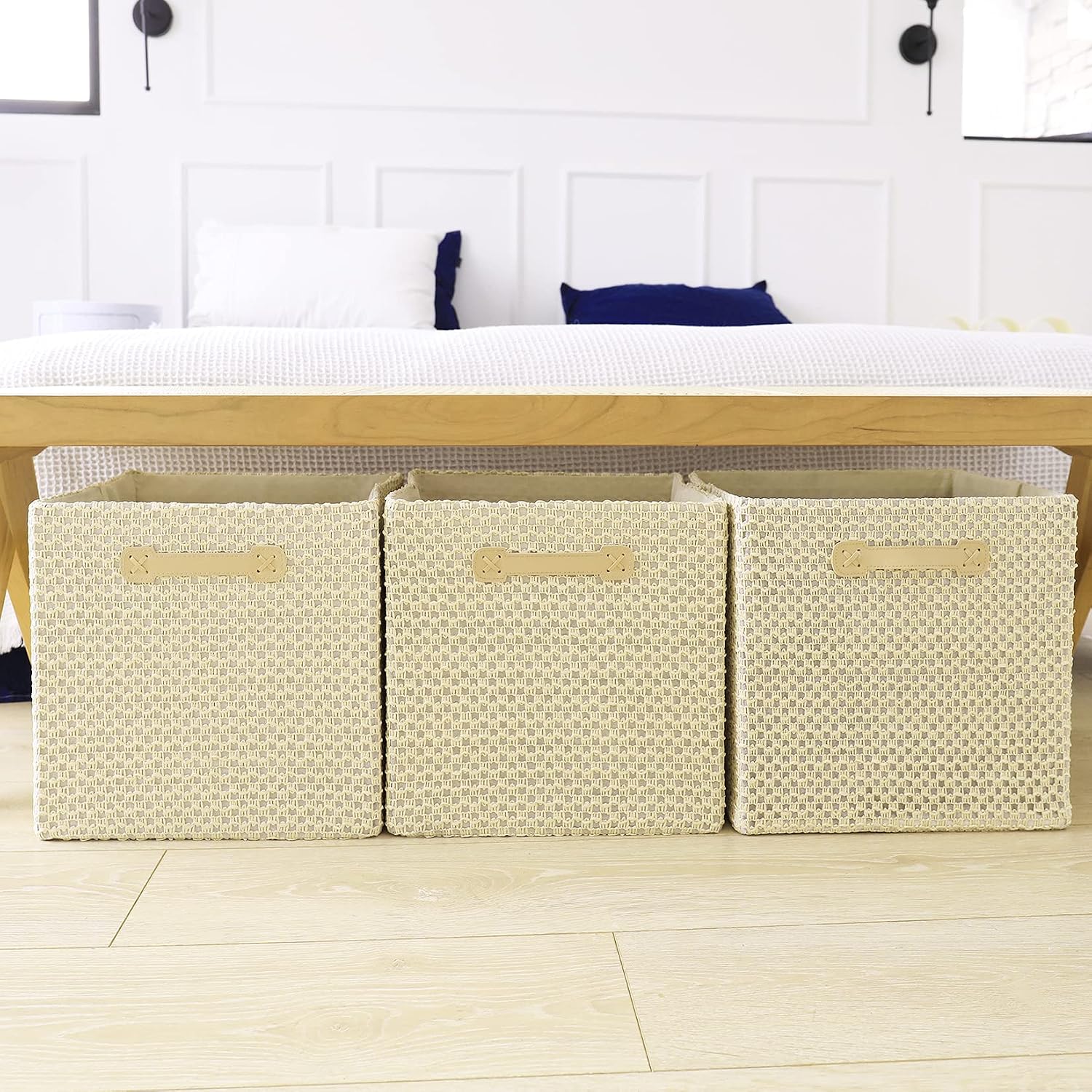 LA JOLIE MUSE Foldable Cube Storage Bins 13x13 Inch, Delicate Lace Textured Storage Cubes Organizer with Dual Handles for Shelf Drawer, 4 Pack
