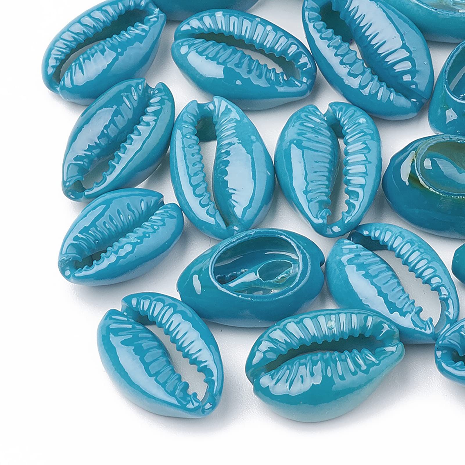 20pcs Blue Cowrie Shell Beads Undrilled Spray Printed Spiral Seashell Loose Spacer Beads Summer Beach Shell Charms 15~18mm for Vase Filler Fish Tanks Decoration DIY Jewelry Making