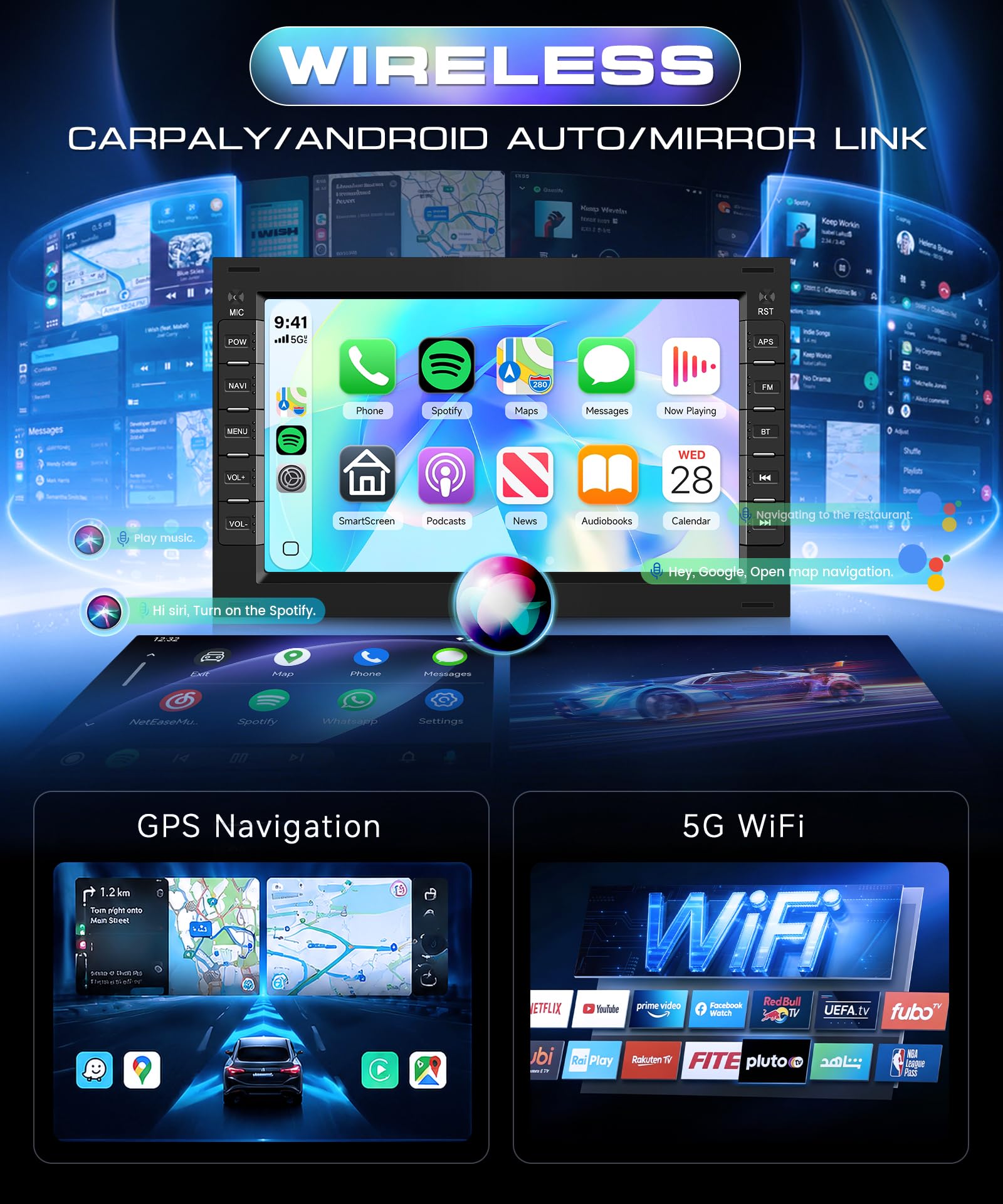 4GB RAM + 64GB ROM Carplay Autoradio per VW MK3 4 POLO PASSAT B6 BORA MK5 SHARAN JETTA GOLF con Wireless Android Auto Touchscreen da 7 Pollici GPS/WiFi/FM/RDS/SWC/Canbus/BT/EQ+AHD Camera