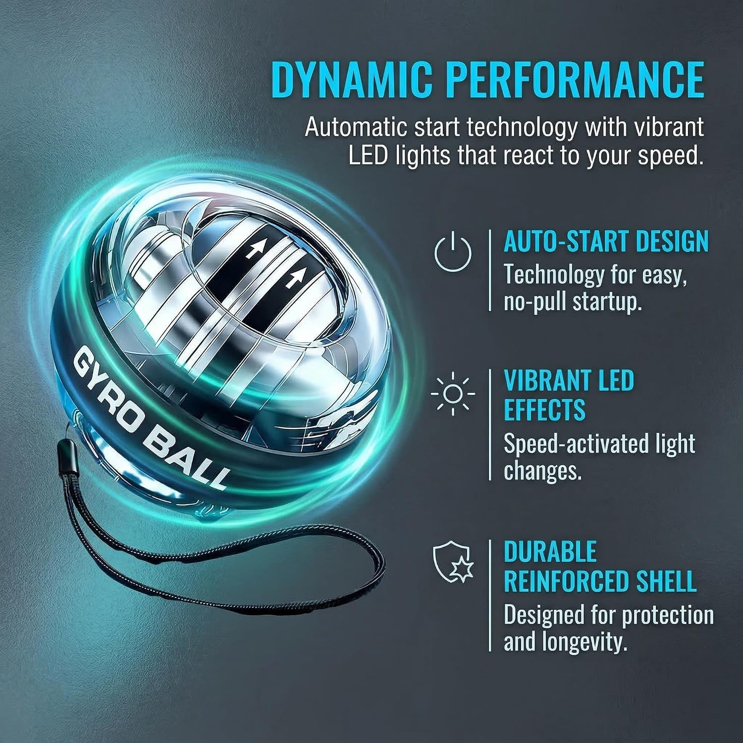 Power Spin Gyro Ball Wrist Strengthener， Auto-Start Self-Powered Gyroscope， LED Flash Forearm Trainer Grip Strength Workout Equipment， Torque Ball Hand Exerciser for Seniors & Athletes - Black Exercise Ball for Muscle Training