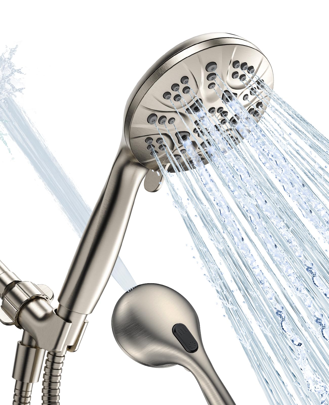 JDO Shower Head with Handheld, High Pressure Handheld Shower Head 7 Settings, Detachable Shower Head Set with Stainless Steel Hose and Shower Bracket (Brushed Nickel)