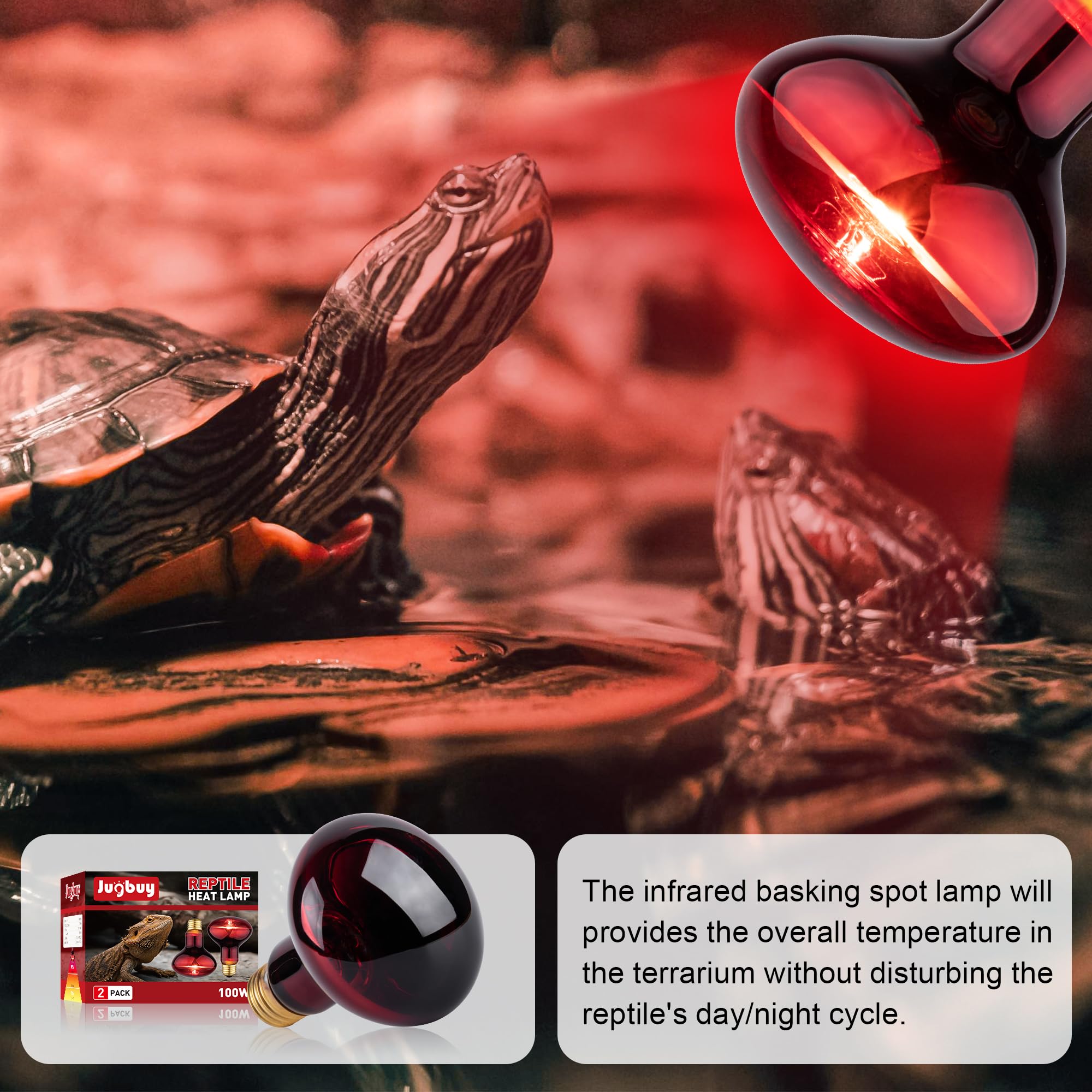 Reptile Heat Lamp Bulb, 100W Infrared Heat Light Bulbs, Red Basking Spot Lightbulb for Snake, Tortoise, Bearded Dragon, Lizard, Chicks, Turtle, Chickens, Pets - 2 Pack - image 4
