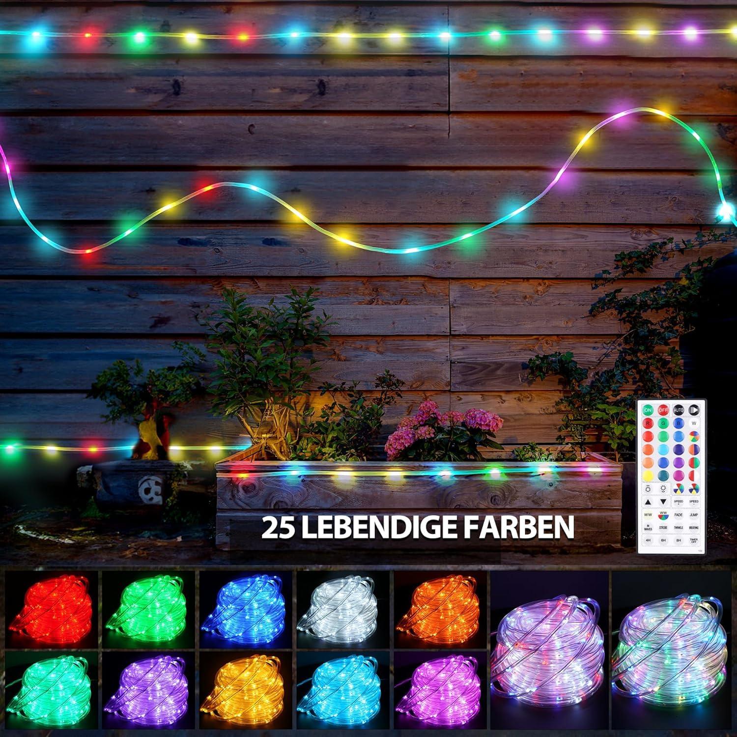 StarryEver 40 m LED tubo di luci per esterni, 400 LED per esterni, luce bianca calda e colorata, 25 colori per esterni, con telecomando per giardino