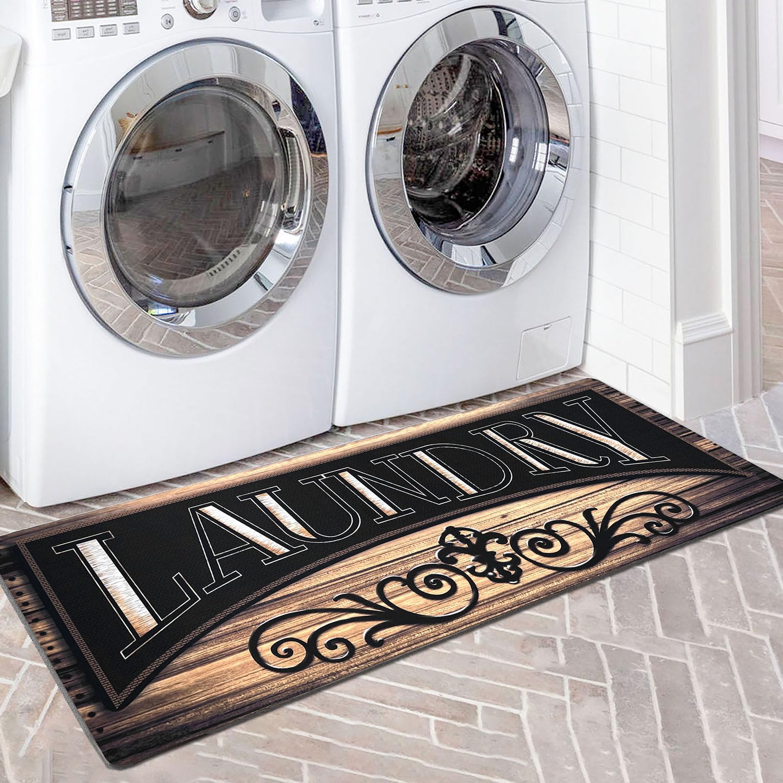 Lansny Laundry Room Rug Runner 20"x48" Non Slip Waterproof Laundry Mats for Laundry Room Decor Washable Floor Farmhouse Laundry Rug for Mudroom,