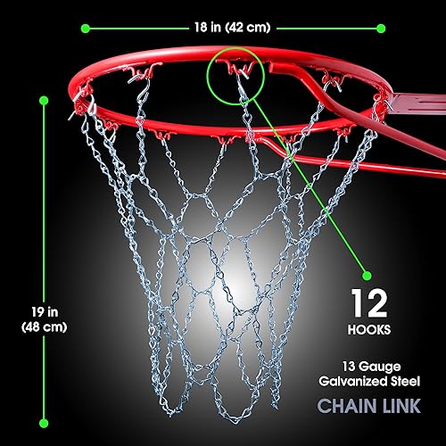 Miniatura 2 de Cannon Sports Red de baloncesto de cadena de repuesto para entrenamiento al aire libre y práctica de entrada (12 bucles estándar)