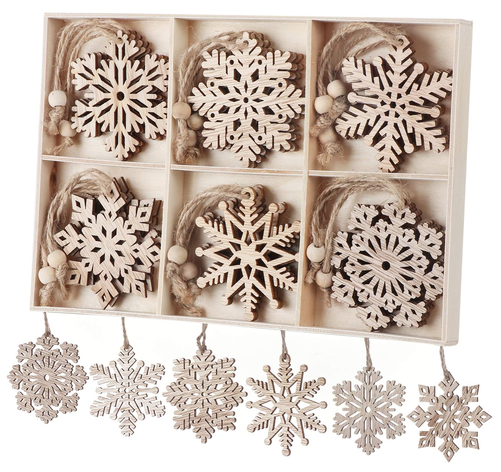 18pcs Navidad Copos de Nieve Adornos árbol de Madera Colgante Decoraciones rústico Madera artesanía