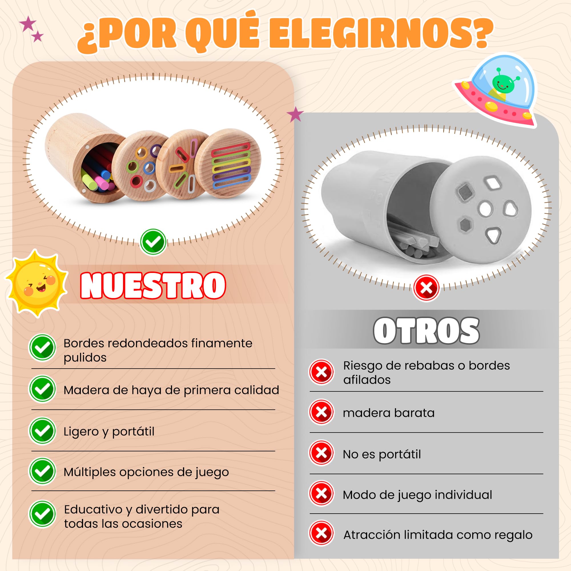Yaani Varillas de clasificación Montessori A partir de 1 año, juguete para bebé de 6 meses, juguete Montessori