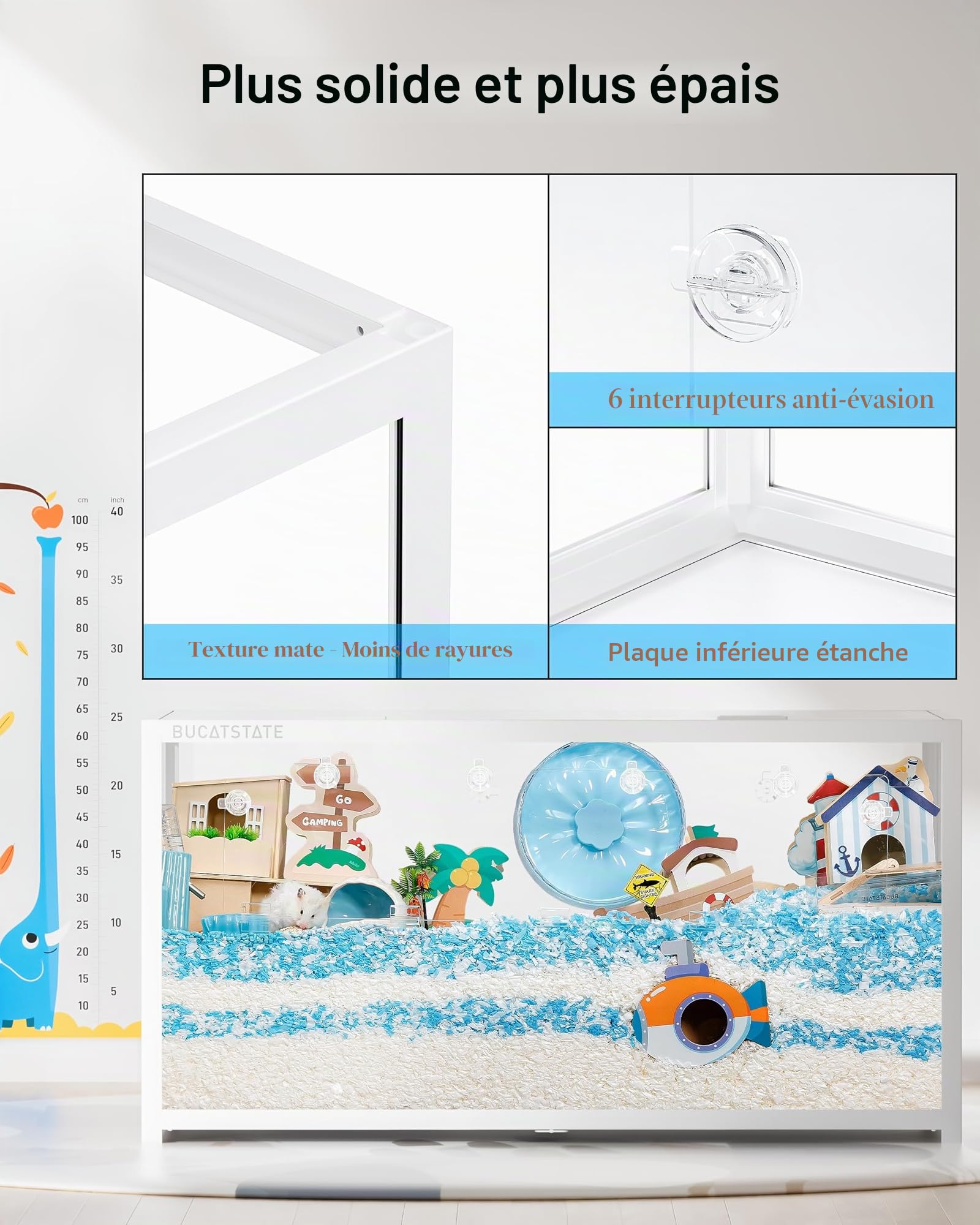 BUCATSTATE Cage pour Hamster 3.0: Grande Cage à Rongeurs 120L x 60W x 62H CM pour Hamster Petits Animaux Rat Gerbille Souris (Blanc)