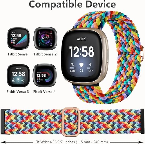 Vista 122 de Maledan Banda elástica trenzada compatible con Fitbit Sense/Versa 3/4 y Sense 2, correa elástica suave para reloj inteligente, accesorio