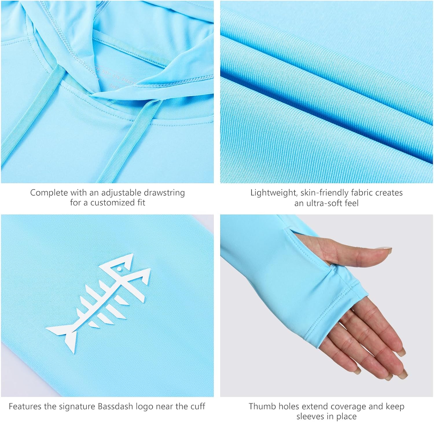 BASSDASH Women’s UPF 50+ Hiking Fishing Hoodie UV Shirt Long Sleeve Outdoor Activewear Breathable Lightweight Stretch