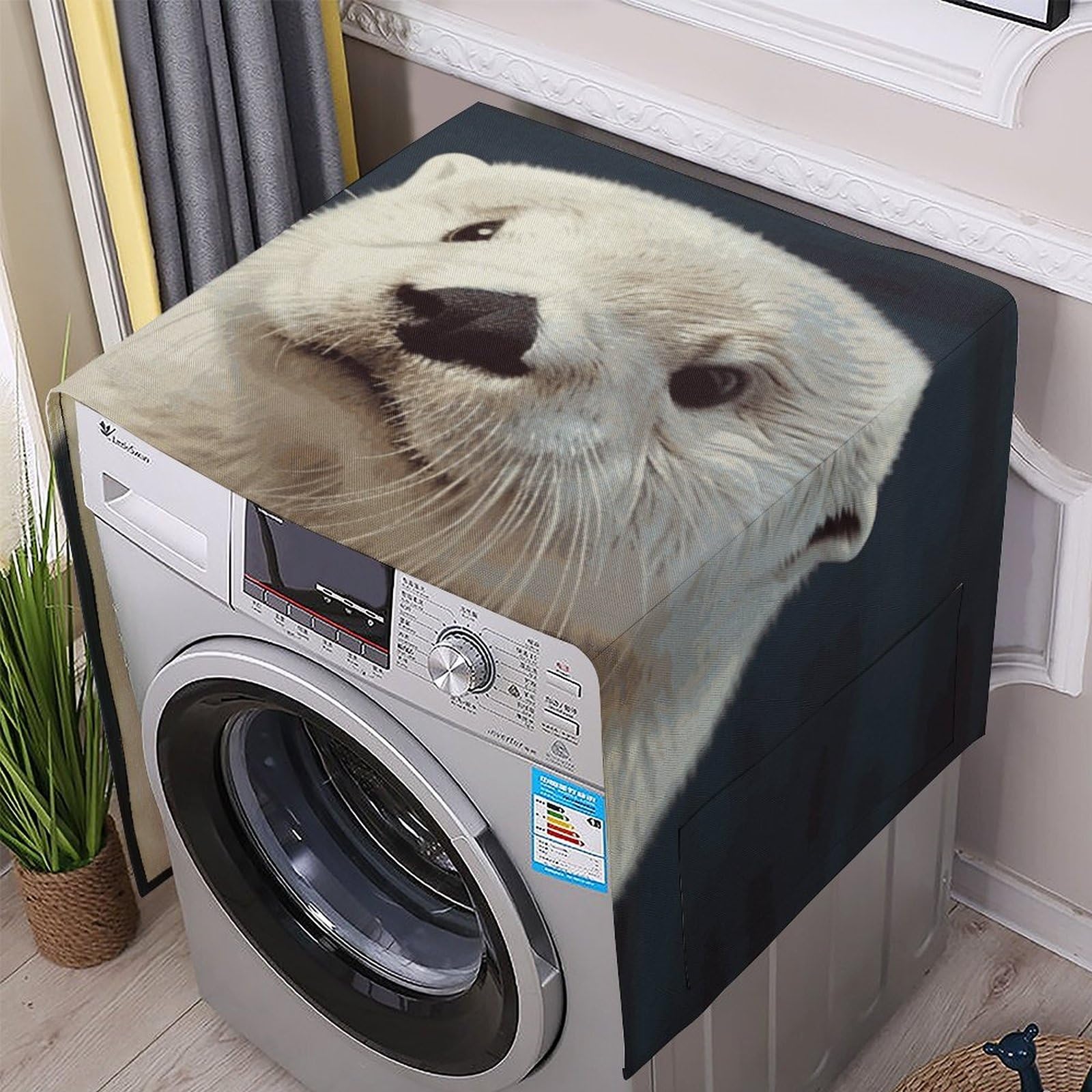 Fodpand White Washing Machine Cover For Top Load Dustproof Otter Washer And Dryer Cover With Storage Pockets Household Appliance Covers Washable Top Protector Mat Pad For Laundry & Kitchen
