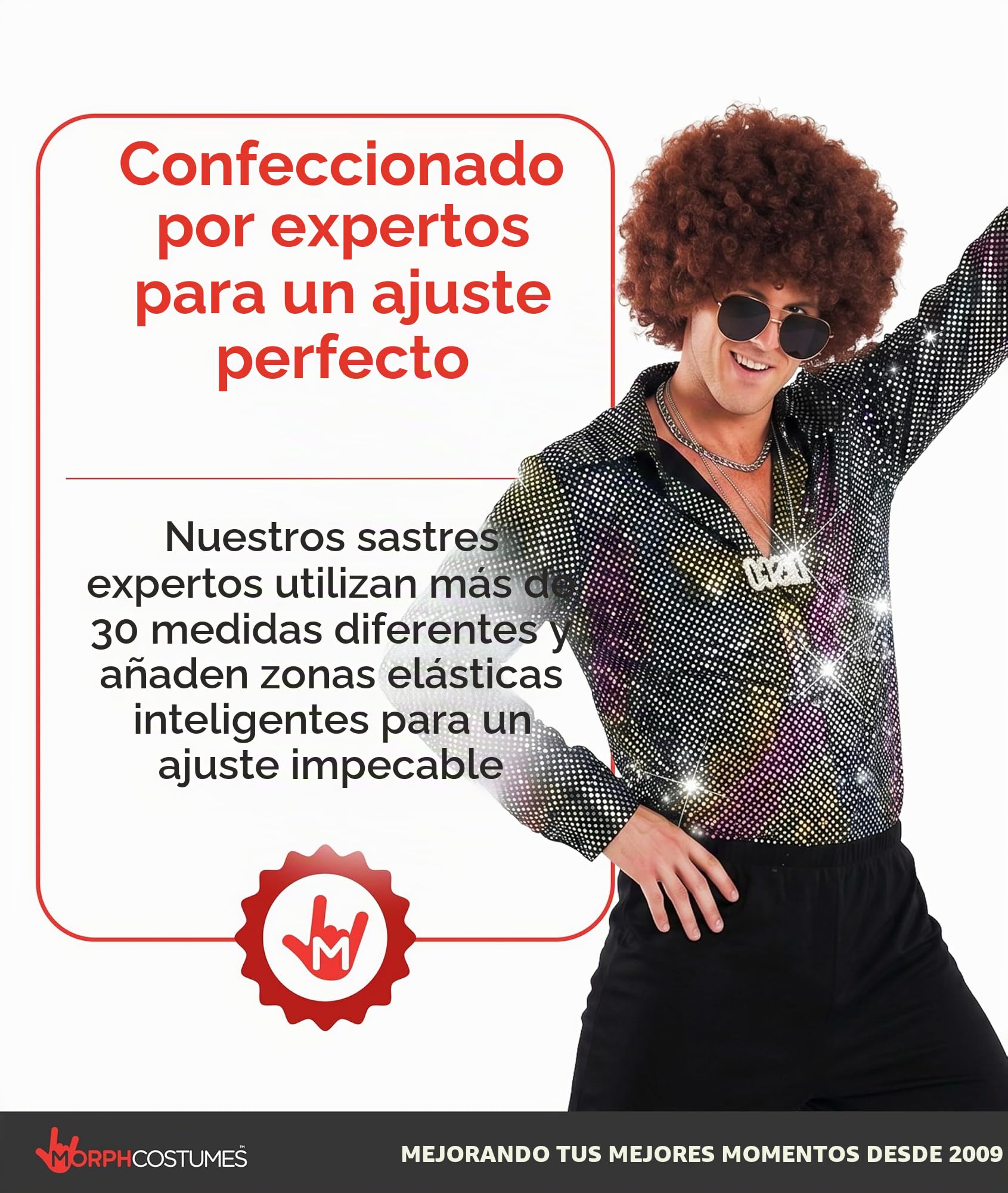 Morph Camisa Disco Brillante Plateada Hombre Carnaval Estampado Lunares Iridiscentes Cuello Solapa Setenta