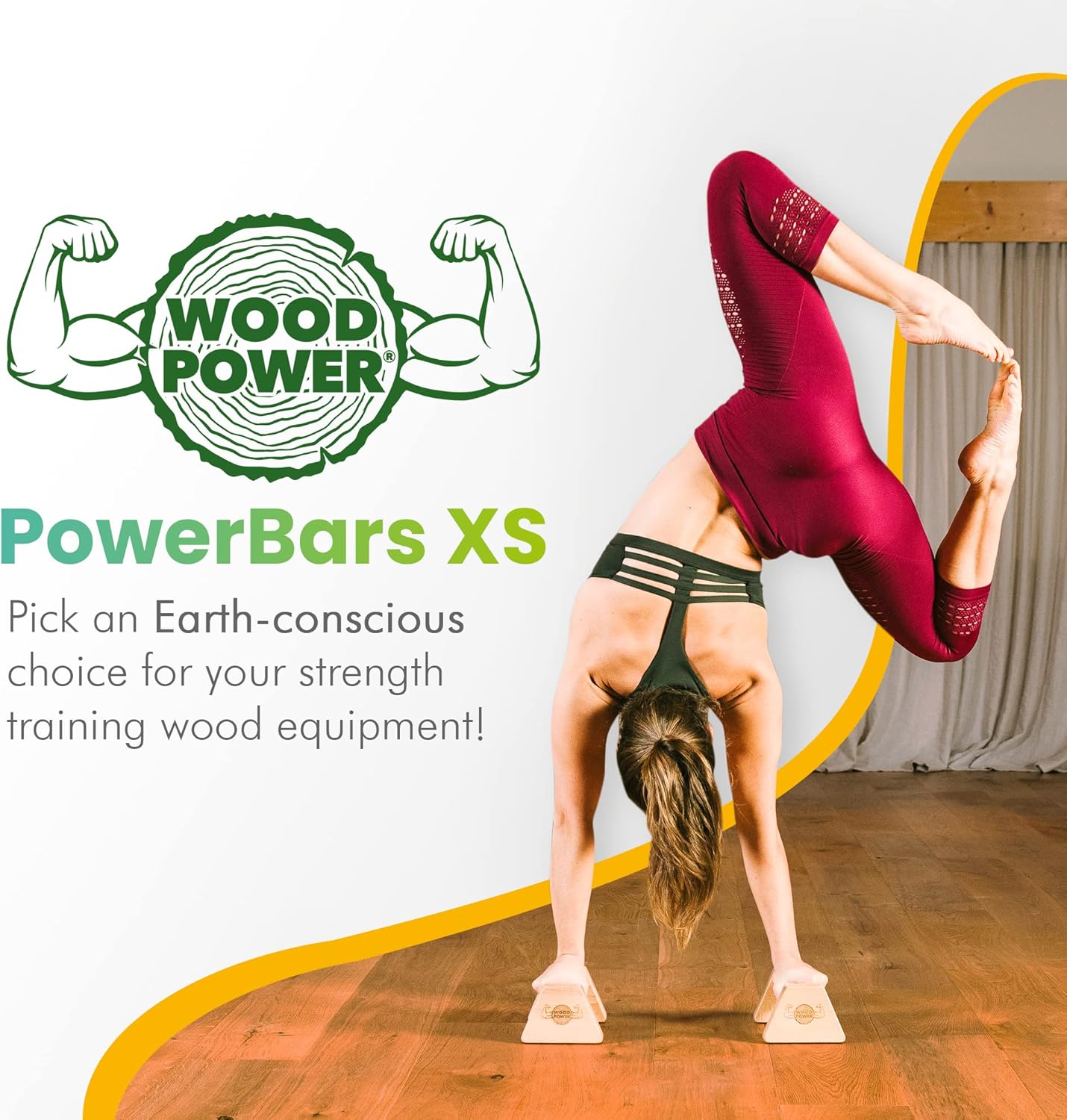 WOODPOWER® - PowerBars, Wooden Parallettes Push Up Bars, Joint-Friendly Beech Wood Calisthenics Equipment for Home, Durable Handstand Trainer Push Up Handles for Floors