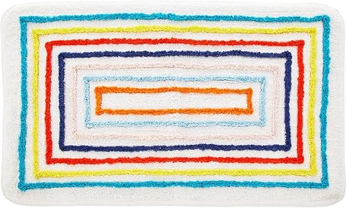 mDesign Tapete rectangular de algodón suave para spa, absorbente de agua, diseño de rayas decorativas, para tocador de baño, bañeraducha, lavable a