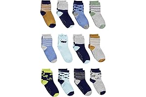 12 Pairs Toddler Boy Socks With Non Skid Sole Grips