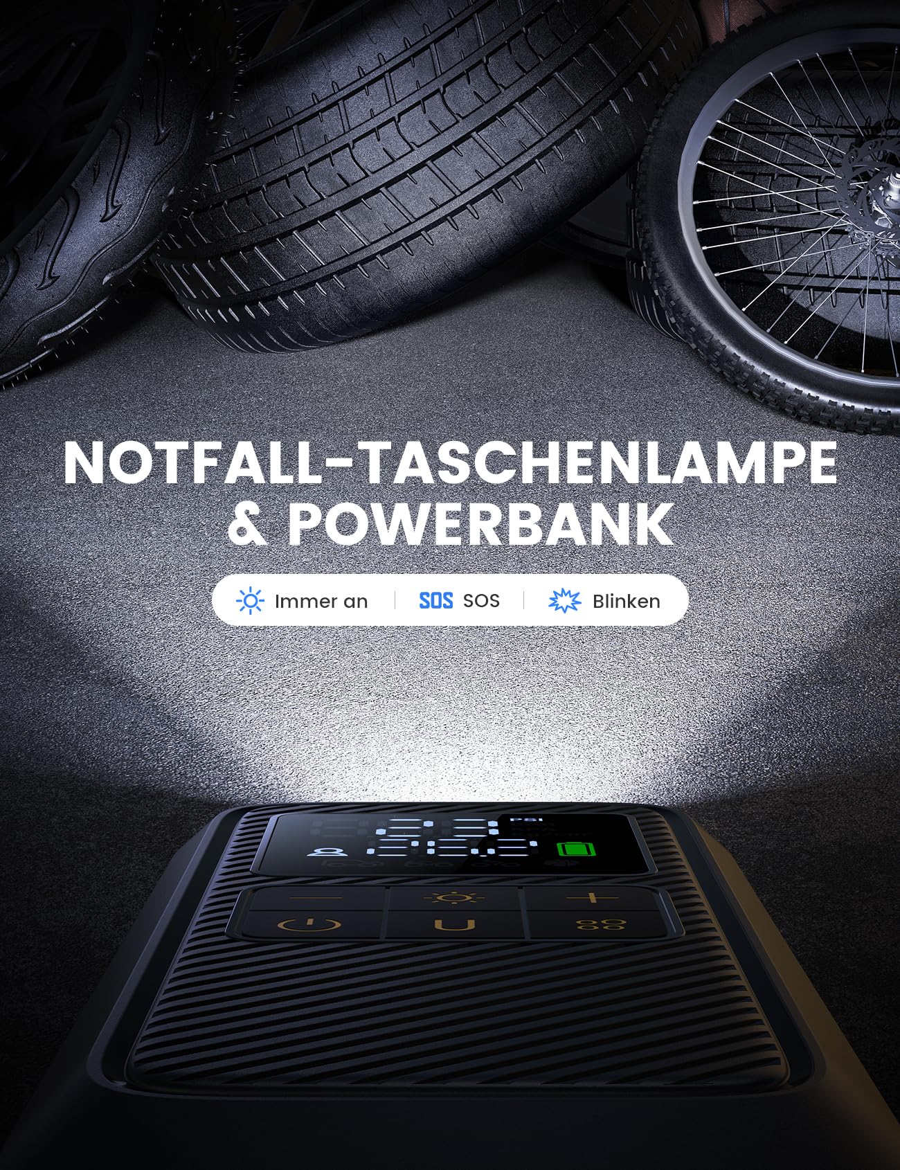 Lamicall Elektrische Luftpumpe, Akku Fahrradpumpe - [5X Schneller] 150PSI Tragbare Fahrrad Pumpe für alle Ventile, Mini Kompressor für Auto, E-Bike, Motorrad, Bälle, Fahrrad Zubehör, mit LED-Licht