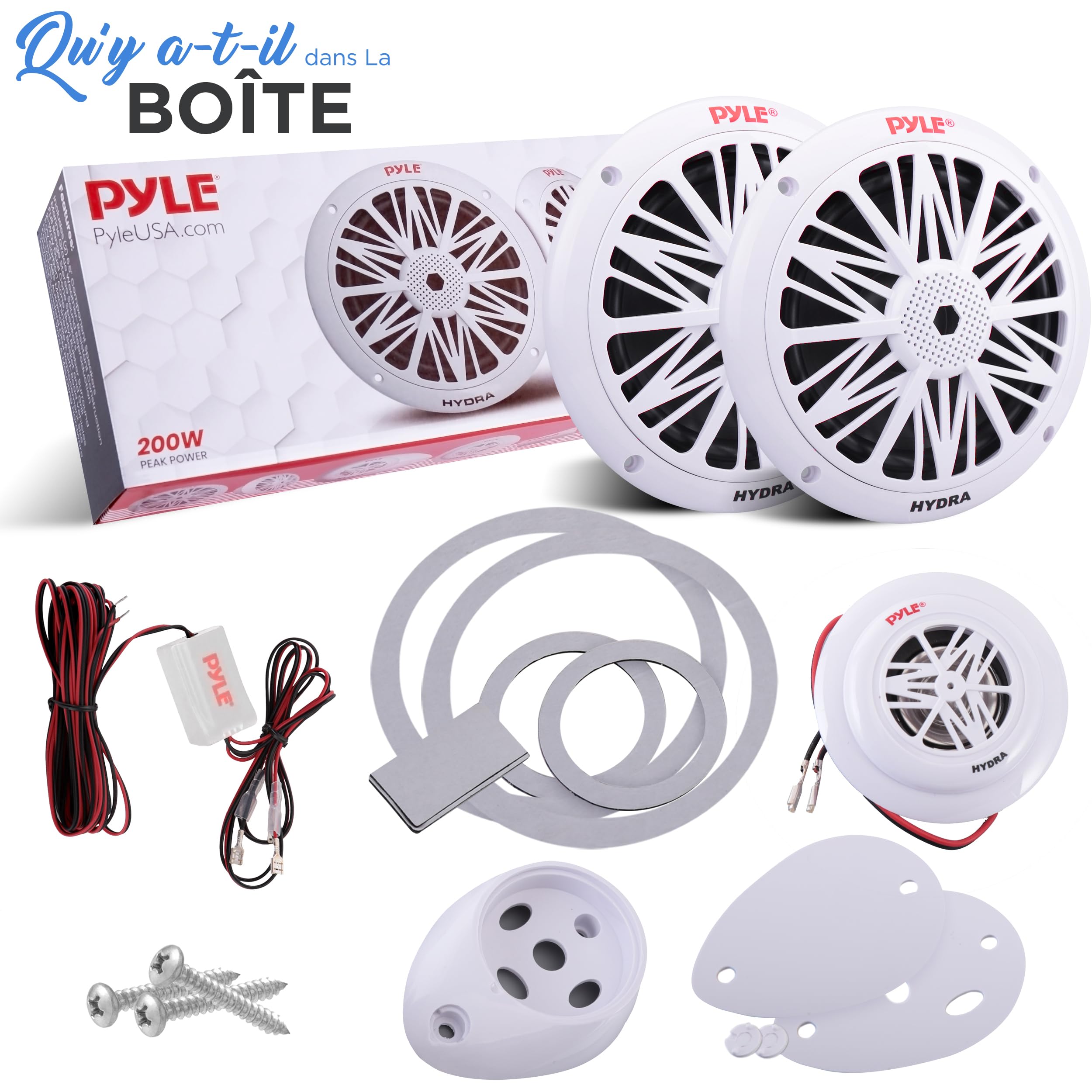 Pyle Haut-Parleurs Marine - Enceintes Extérieurs 2 Voies - Système Audio Stéréo Extérieur Résistant à l'eau et aux Intempéries - Haut-Parleur Marin étanche - 200 Watt - Blanc