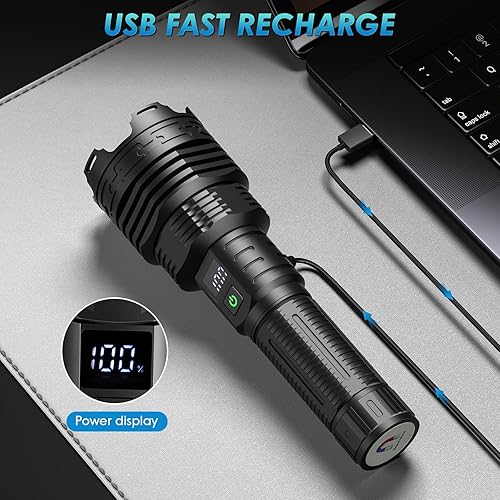 Miniatura 3 de FUROLD Linternas LED recargables de alto lúmenes, 900,000 luces de flash súper brillantes de alta potencia, 5 modos, IPX7 impermeable, linternas